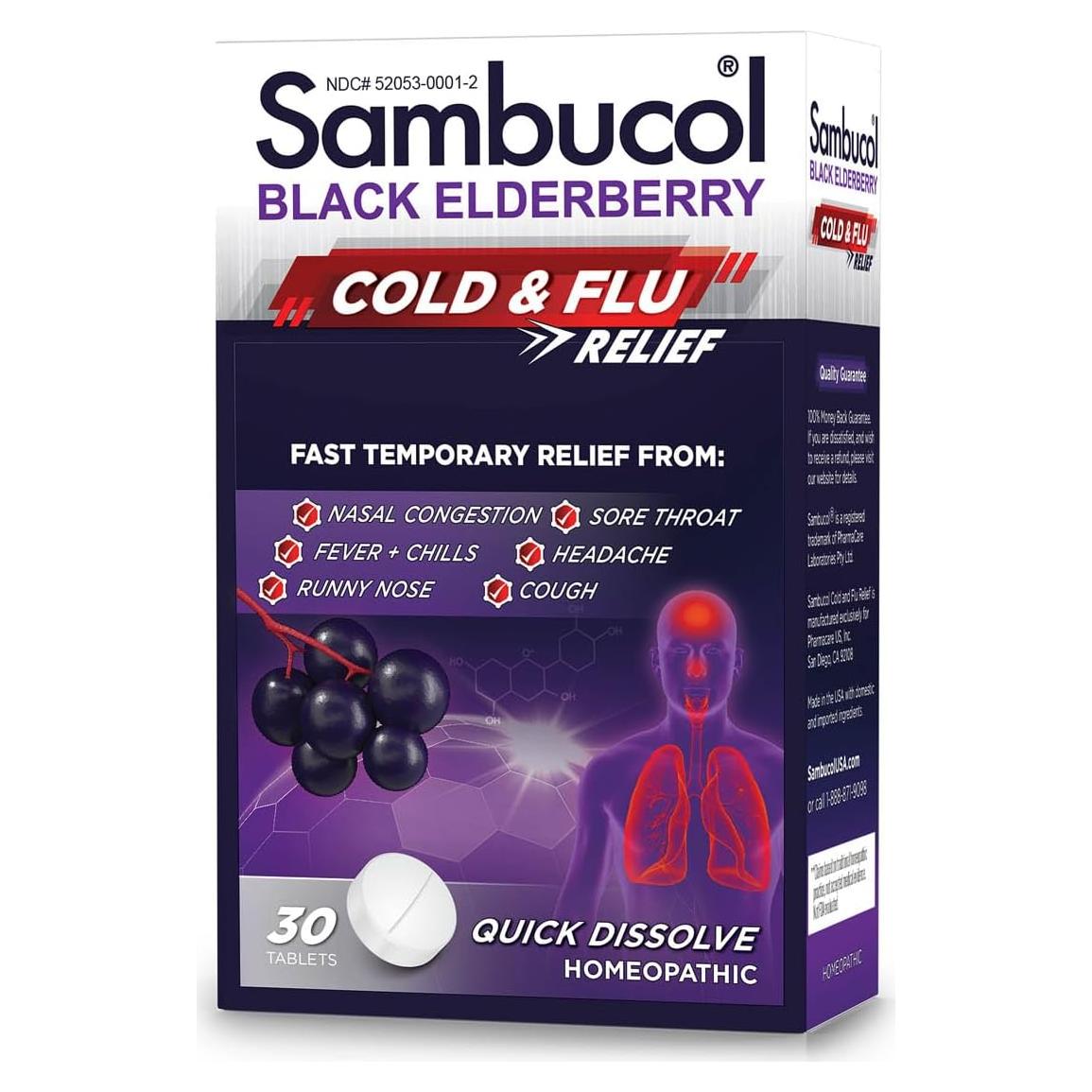 Tabletas de Alivio para Resfriados Sambucol - 30 Unidades