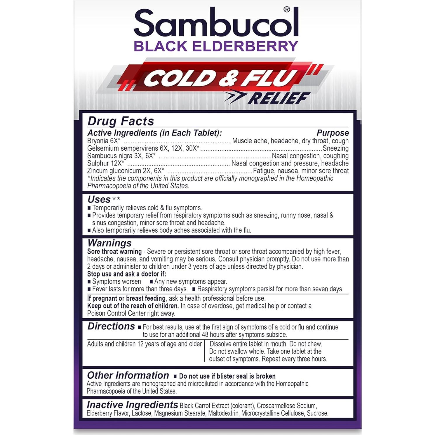 Tabletas de Alivio para Resfriados Sambucol - 30 Unidades