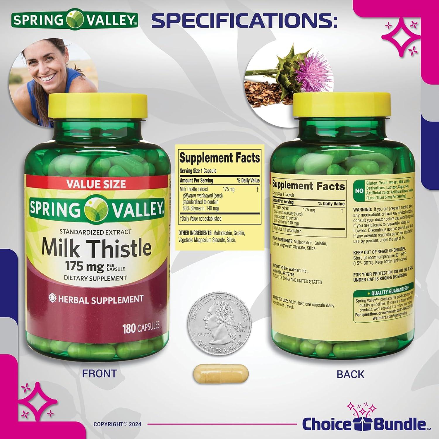 Cápsulas de Cardo Mariano Spring Valley 175 mg 180 Ct Suplemento