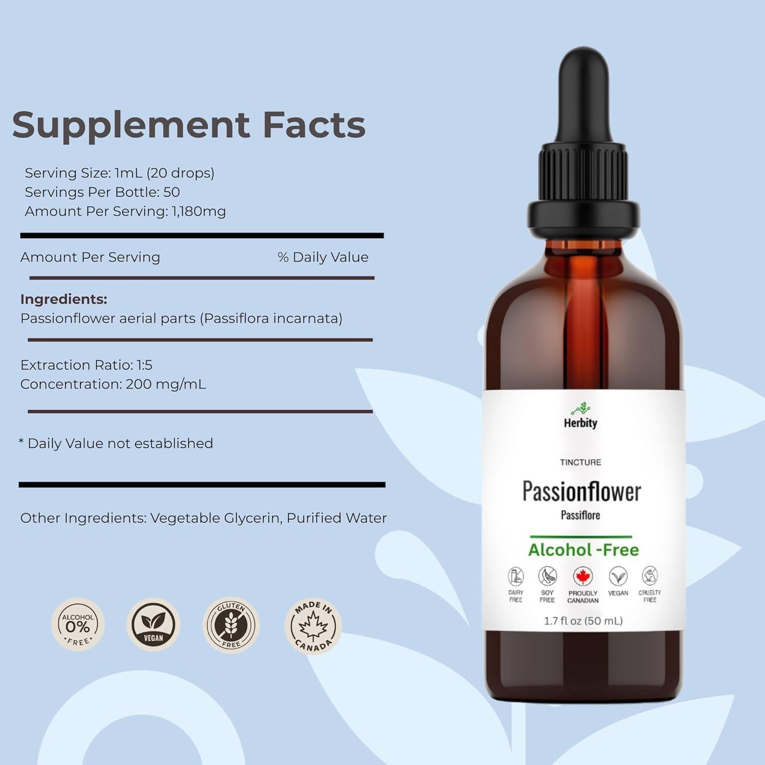 Tintura de Flor de Pasión Herbity 50 ml - Sin Alcohol, Vegana