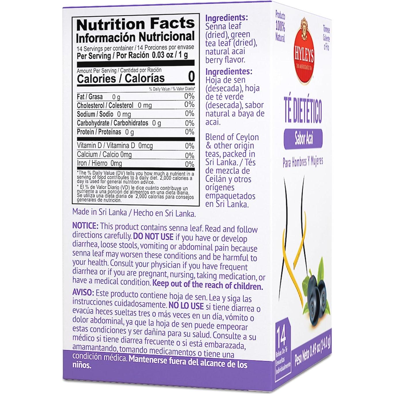 Té Detox para Dieta Hyleys Sabor Acai Berry - 336 Bolsitas