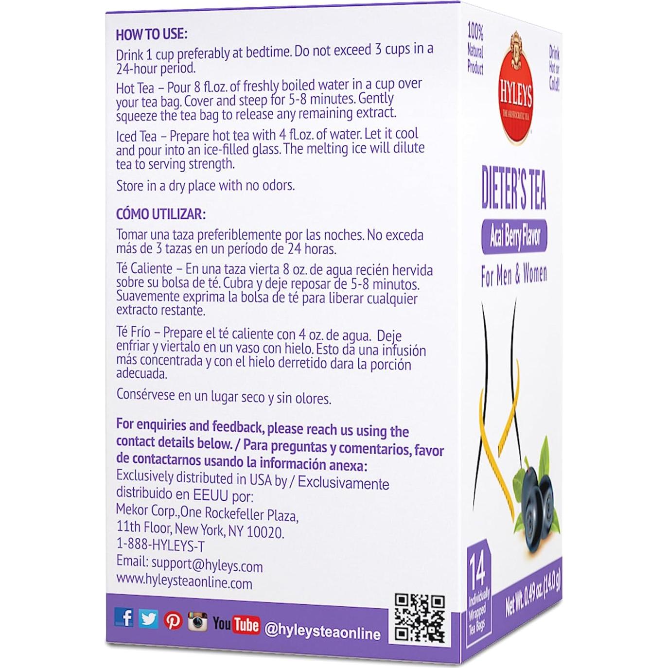 Té Detox para Dieta Hyleys Sabor Acai Berry - 336 Bolsitas