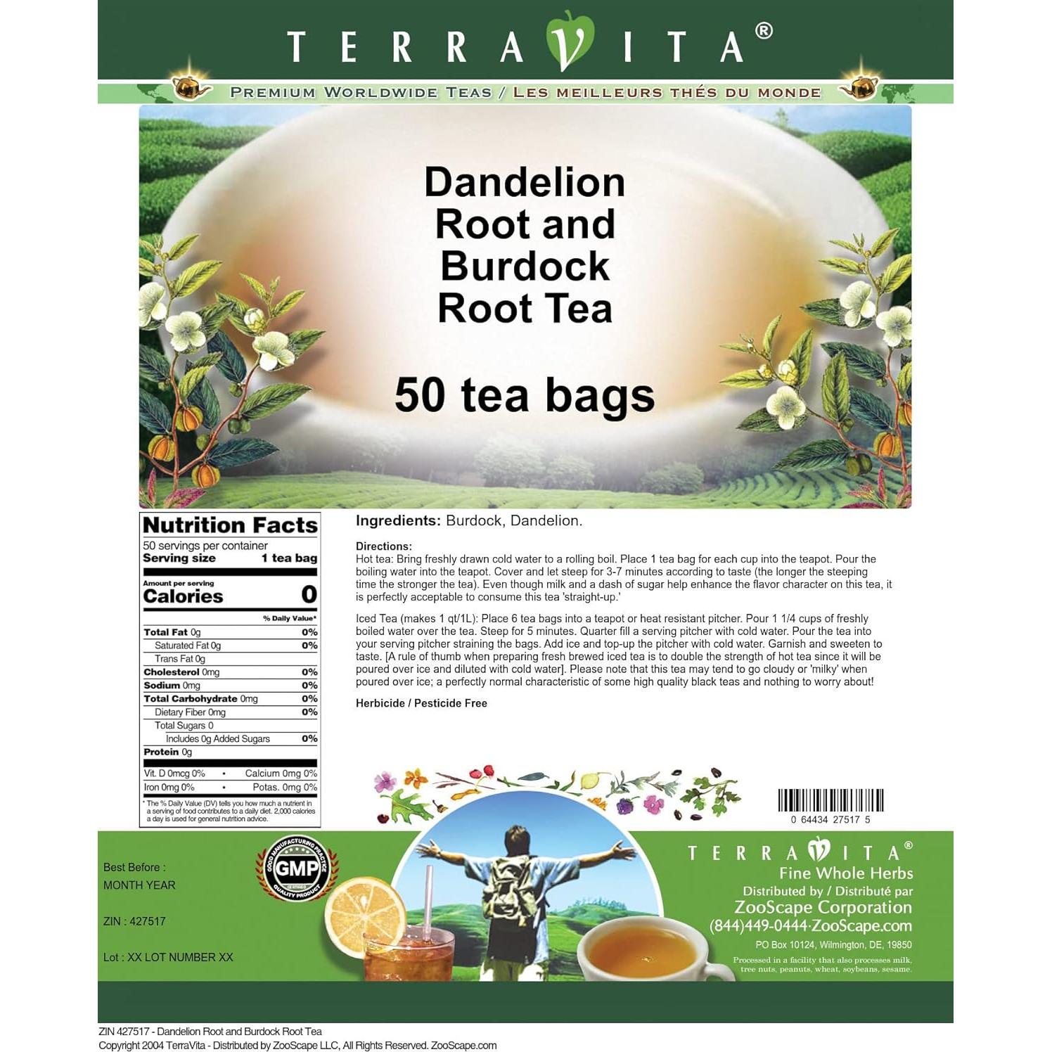 Té de raíz de diente de león y bardana TerraVita 100 bolsas