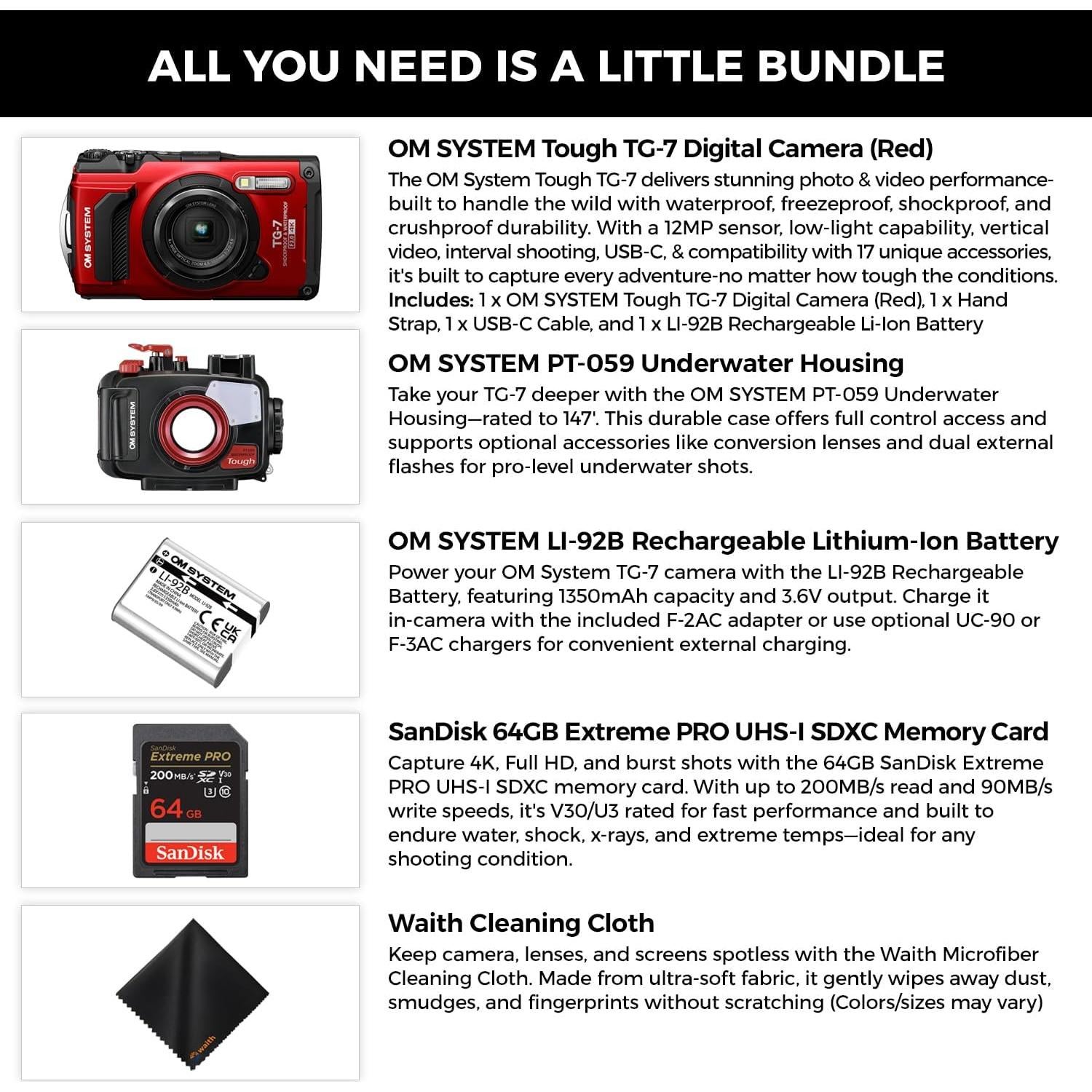 Cámara Digital OM SYSTEM Tough TG-7 12MP Rojo con Carcasa Submarina