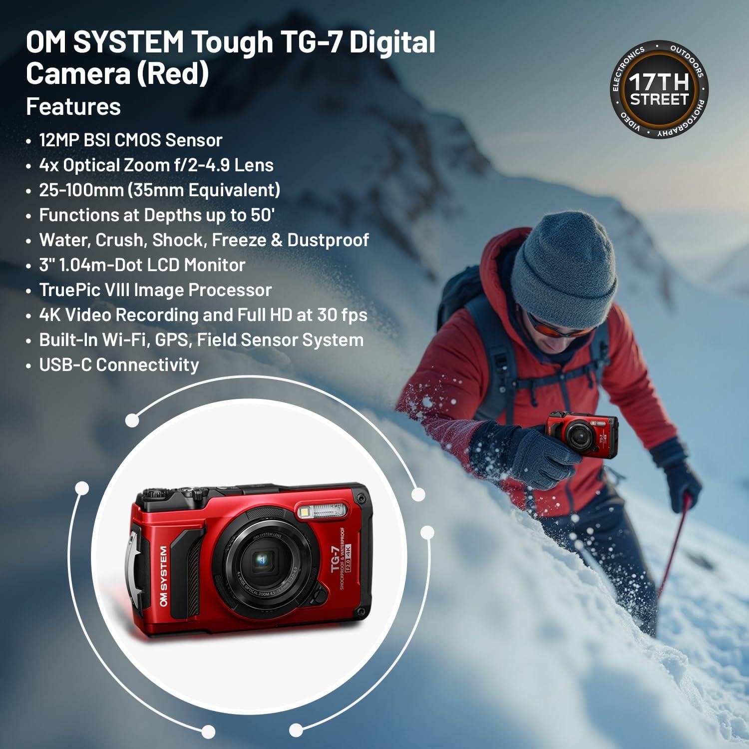Cámara Digital OM SYSTEM Tough TG-7 12MP Rojo con Carcasa Submarina