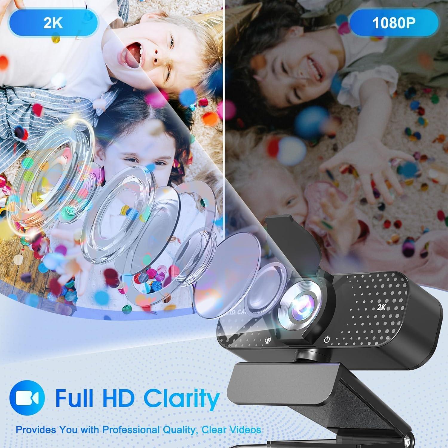 Cámara Web 2K HD TRAUSI con Micrófono y Cubierta Privacidad