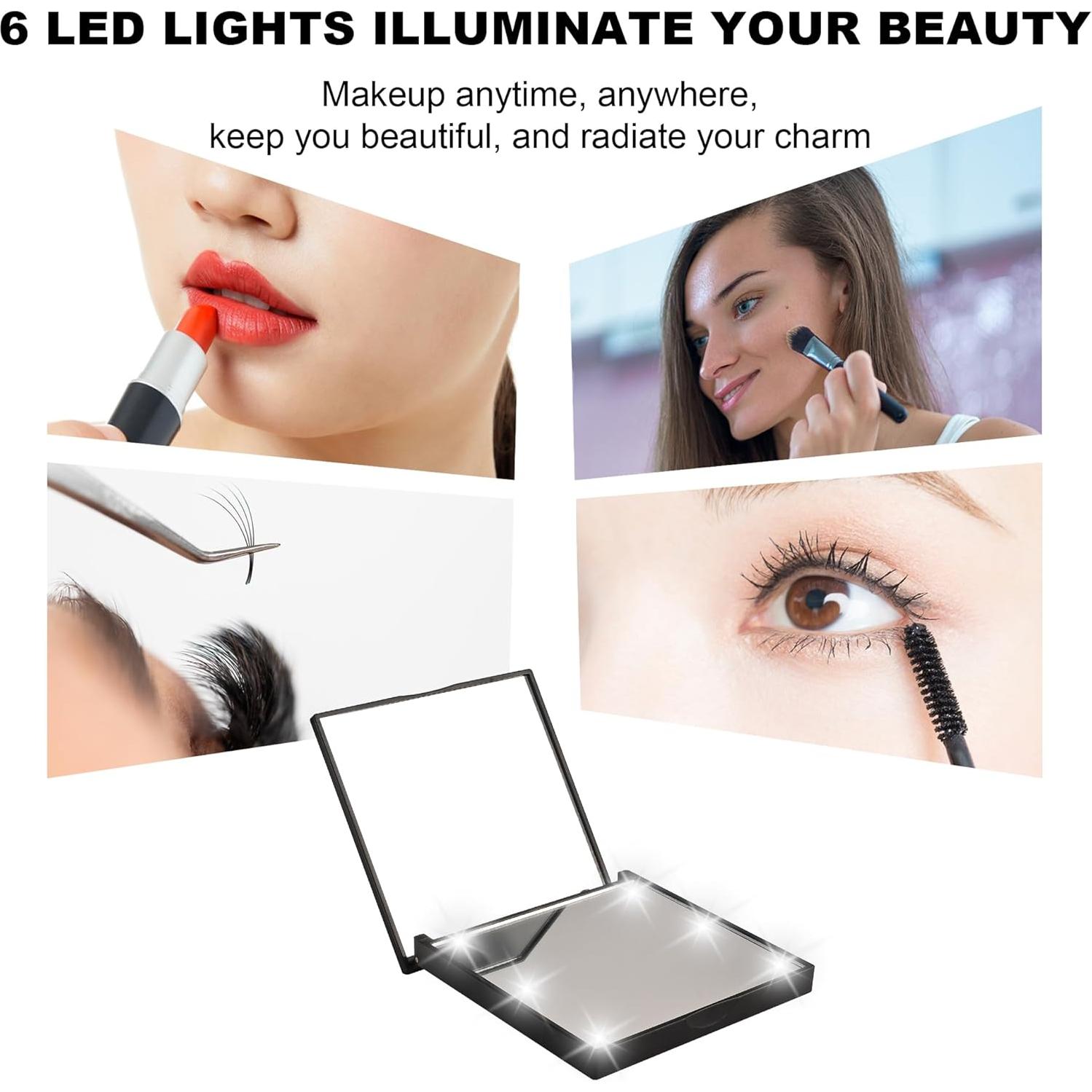 Espejo de Maquillaje de Viaje QUELIEN Negro con Luz LED