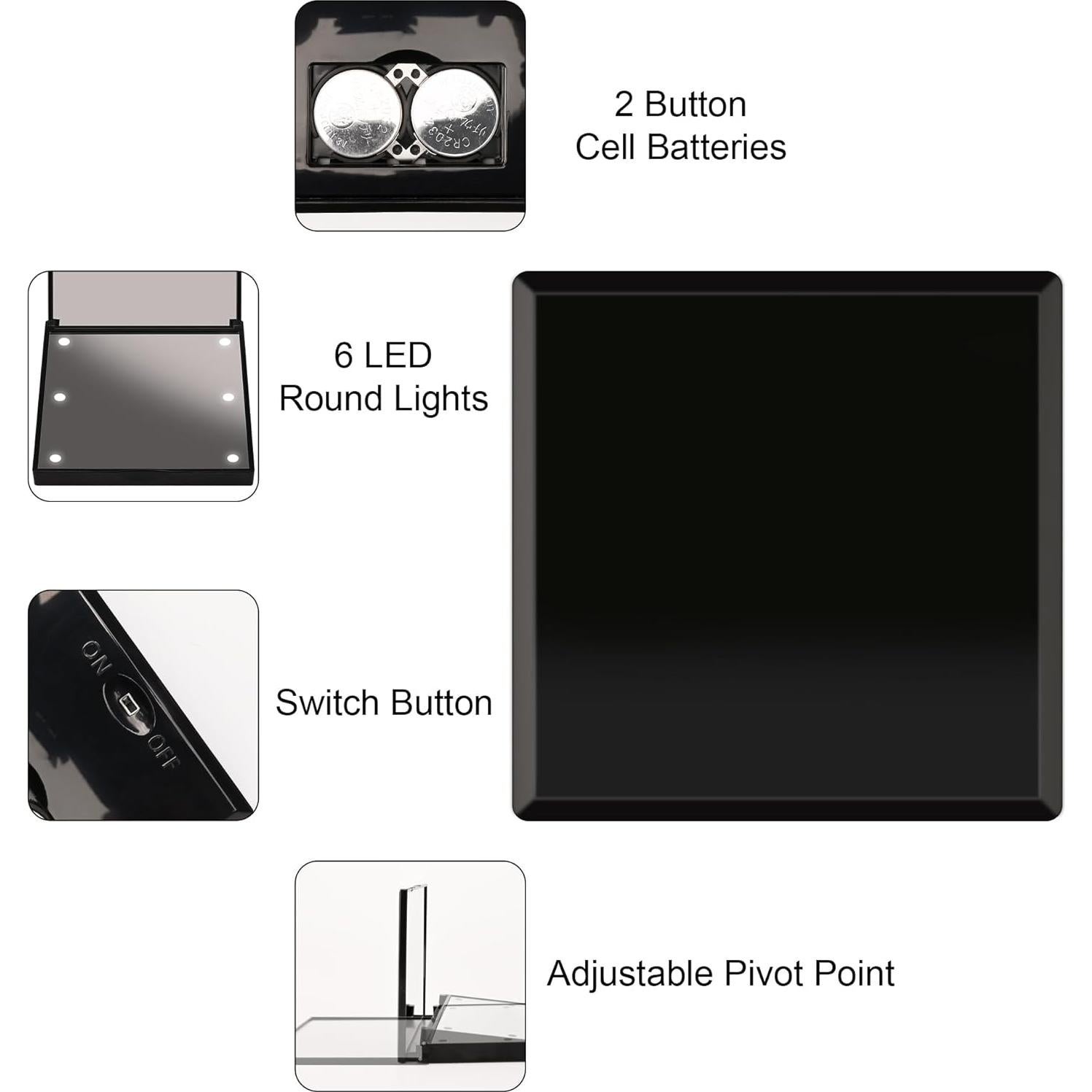 Espejo de Maquillaje de Viaje QUELIEN Negro con Luz LED