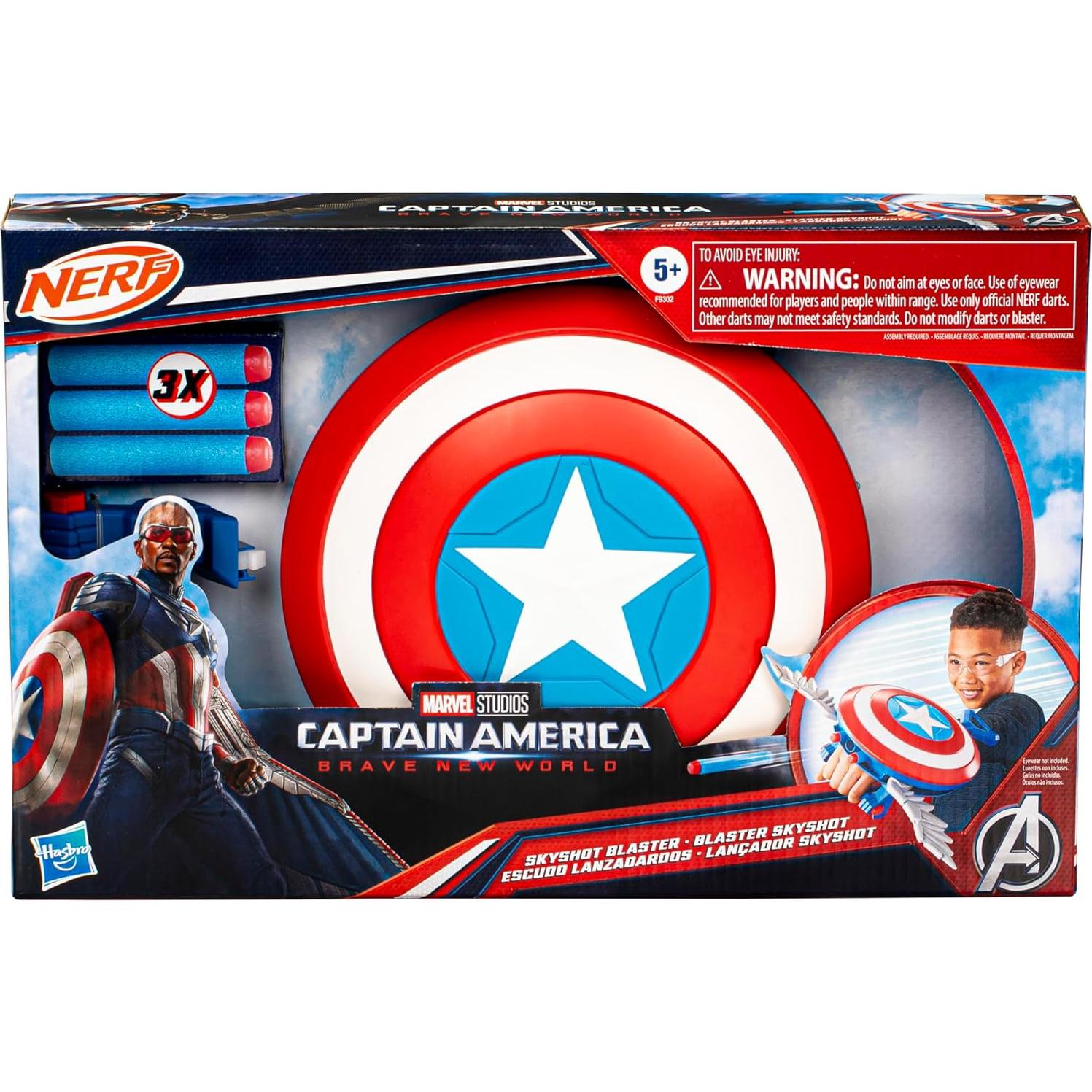 Blaster NERF Capitán América Hasbro con Escudo y Dardos