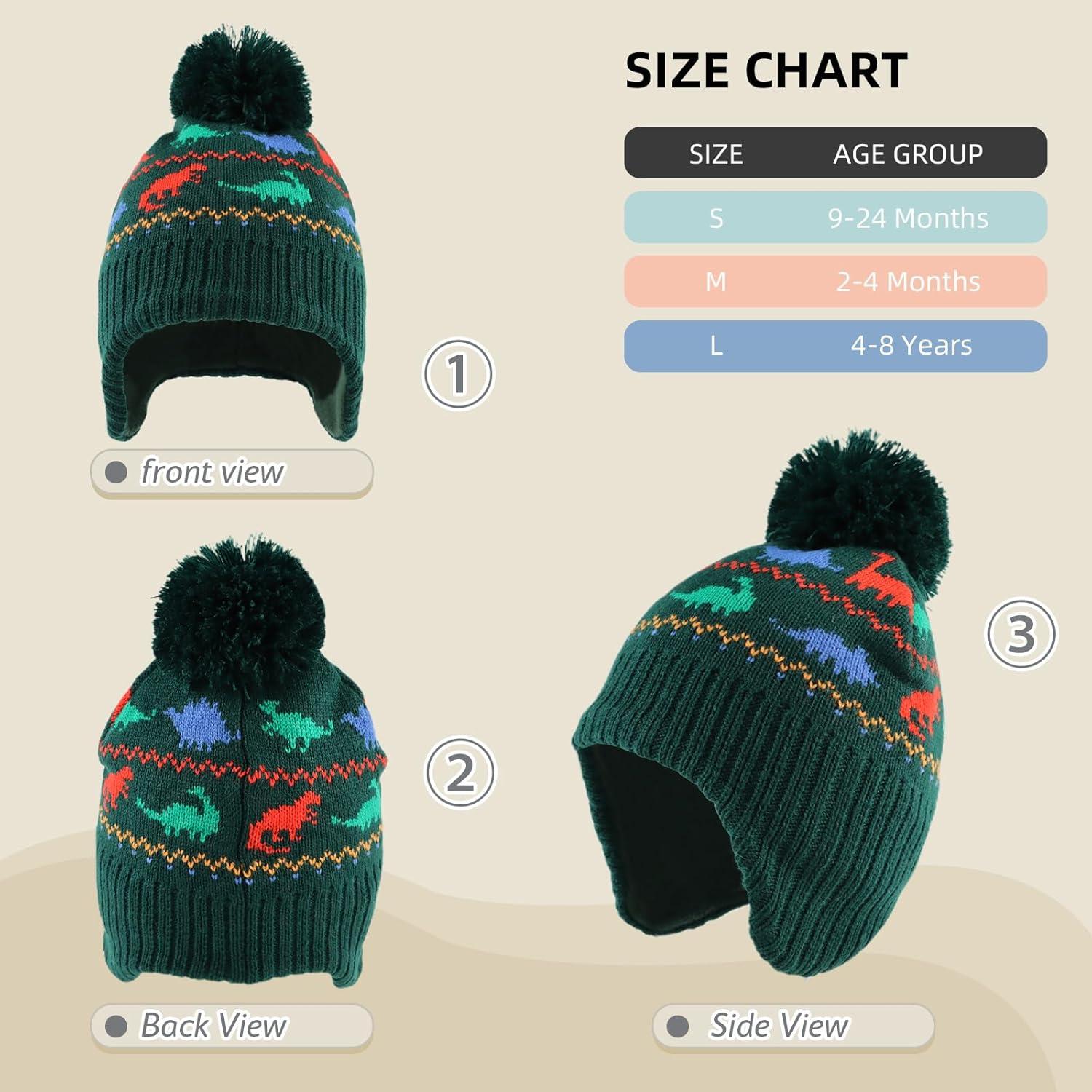 Gorro de Invierno para Bebé Zsedrut con Forro Polar Dinosaurio