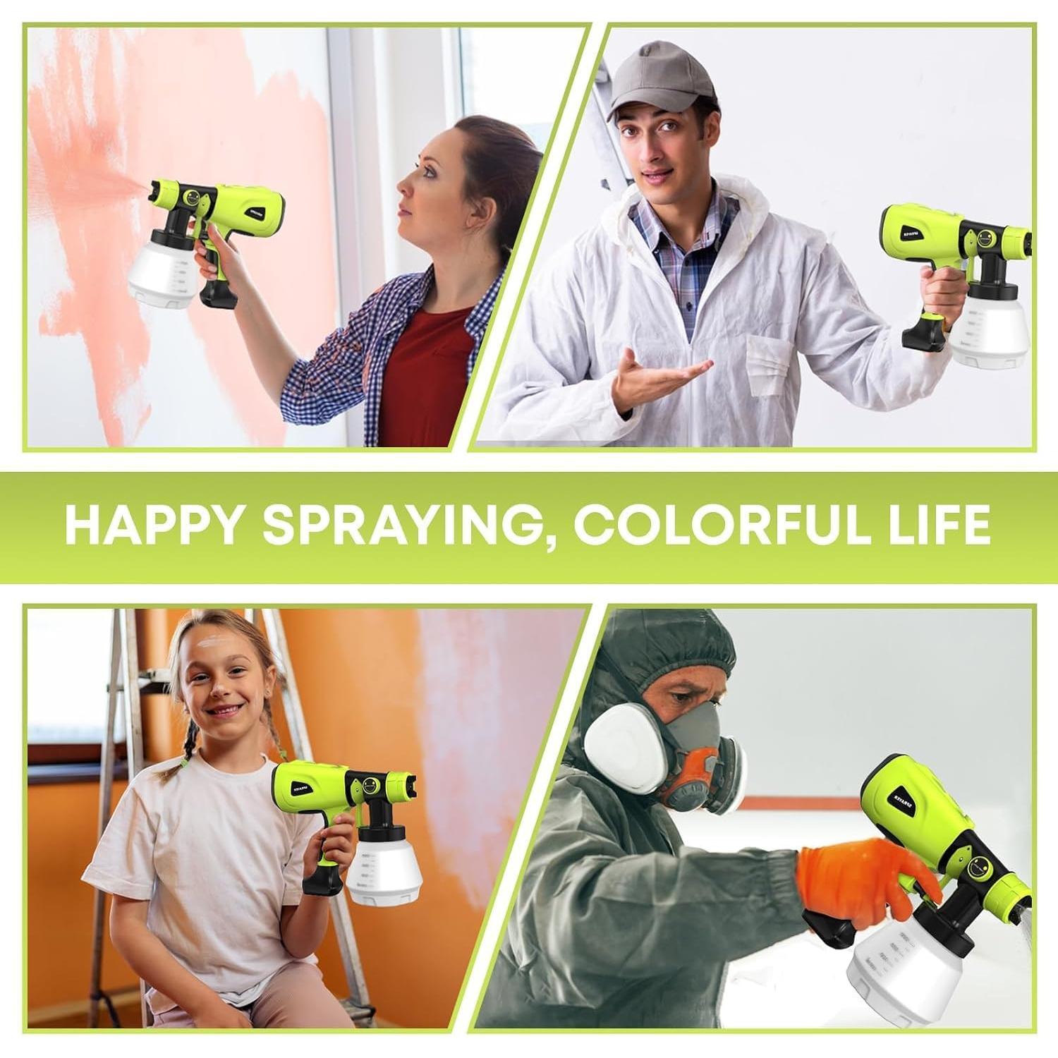 Pistola de Pintura Eléctrica LESONJOY 1000W Verde con 4 Boquillas