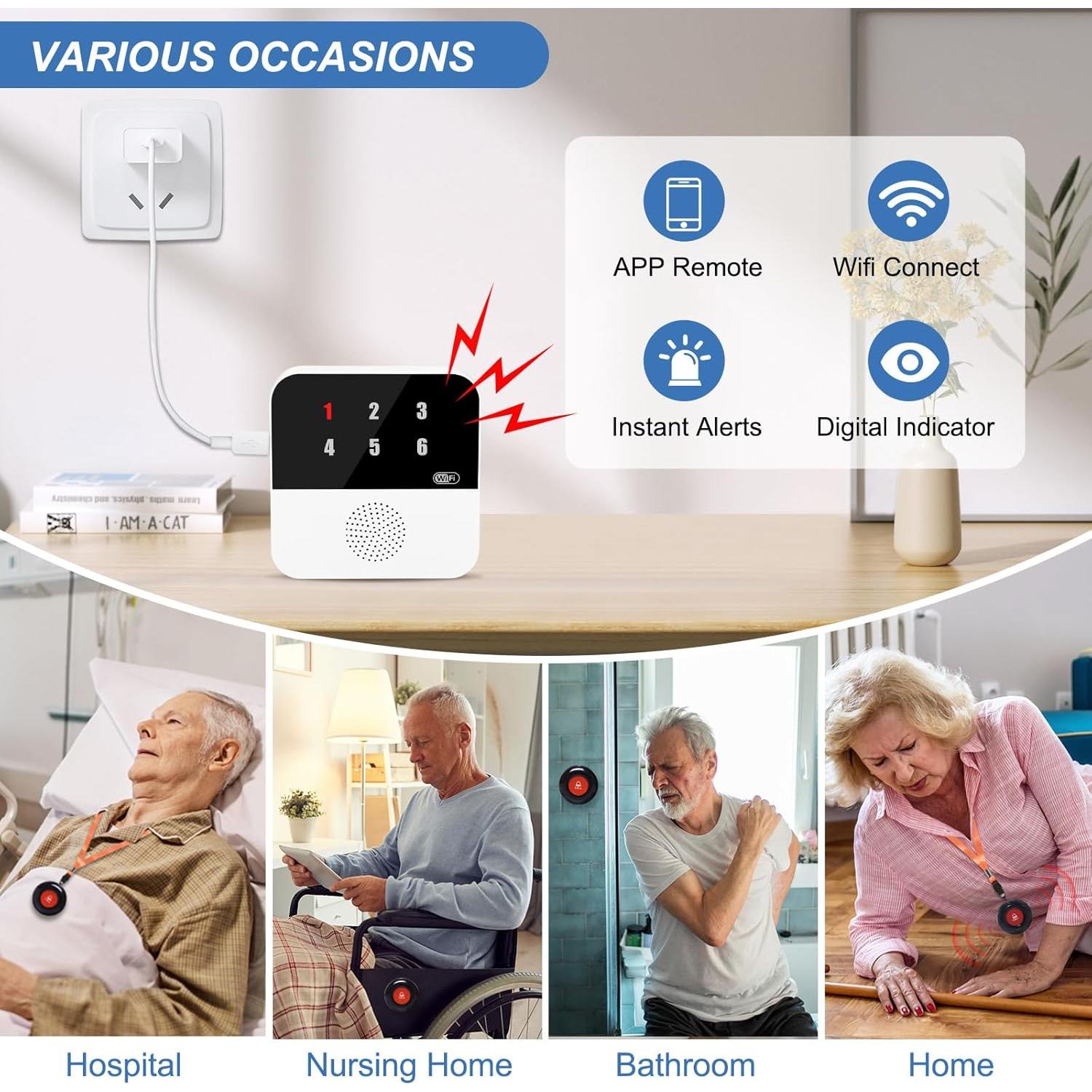 Sistema de Alerta de Vida WiFi SanJie con 2 Botones y Reloj