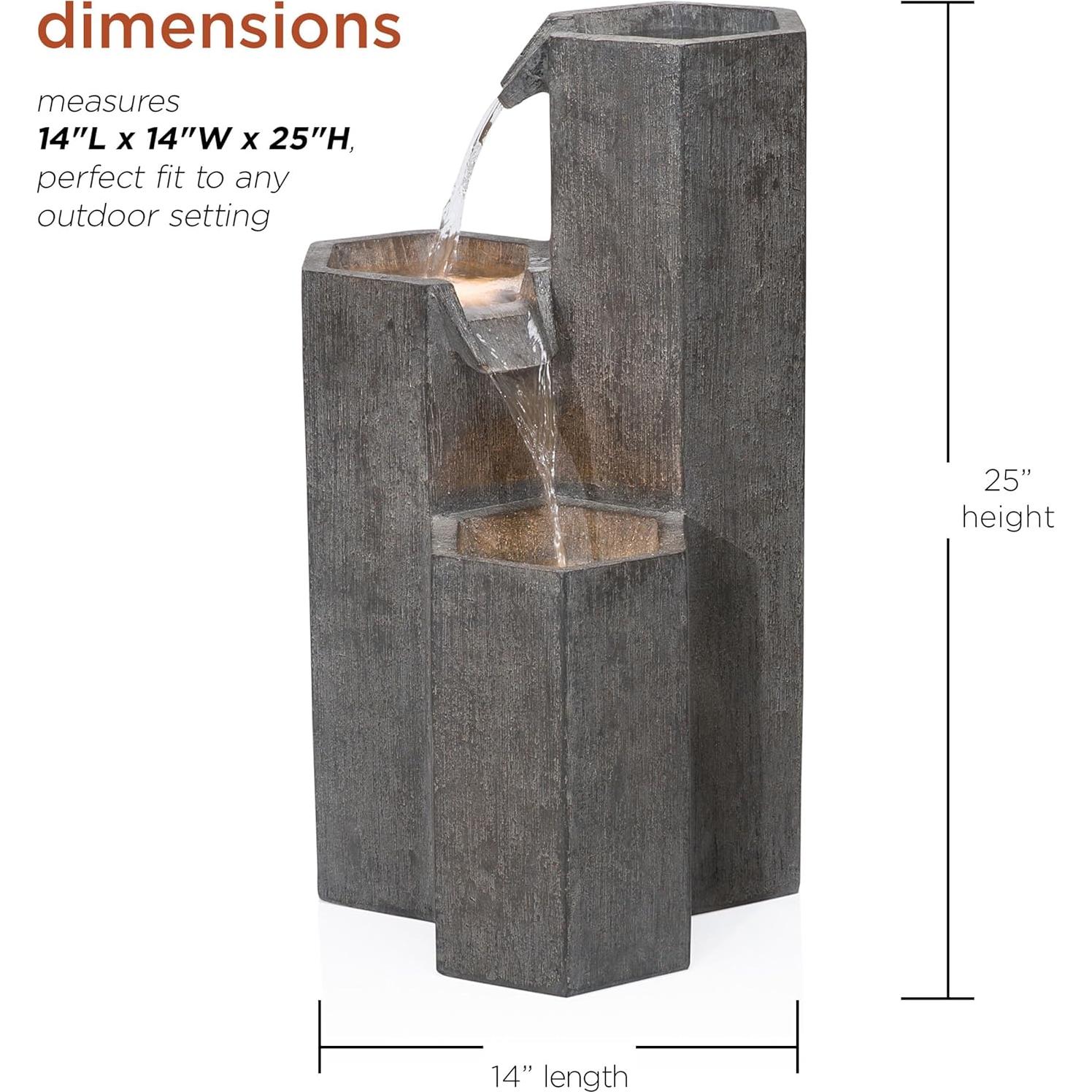 Fuente de Agua Zen Alpine 25" con LED para Jardín