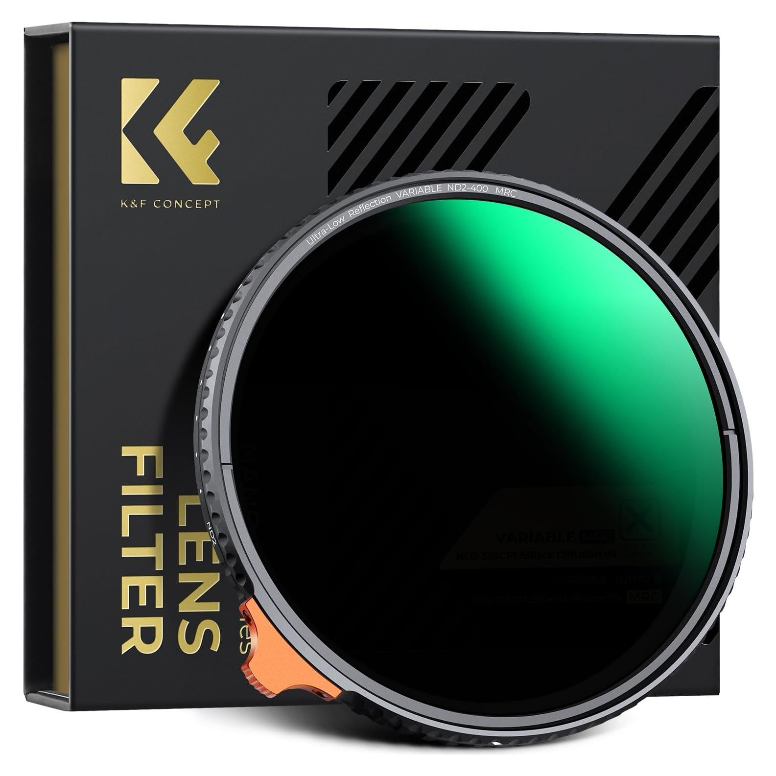 K&F CONCEPT 49mm Ultra-Low Reflectivity Putter Variable ND Filter ND2-ND400 (1-9 Stops) 28 Multi-Layer Coatings AGC Glass Adjustable Neutral Density Camera Lens Filter (Nano-X Series)