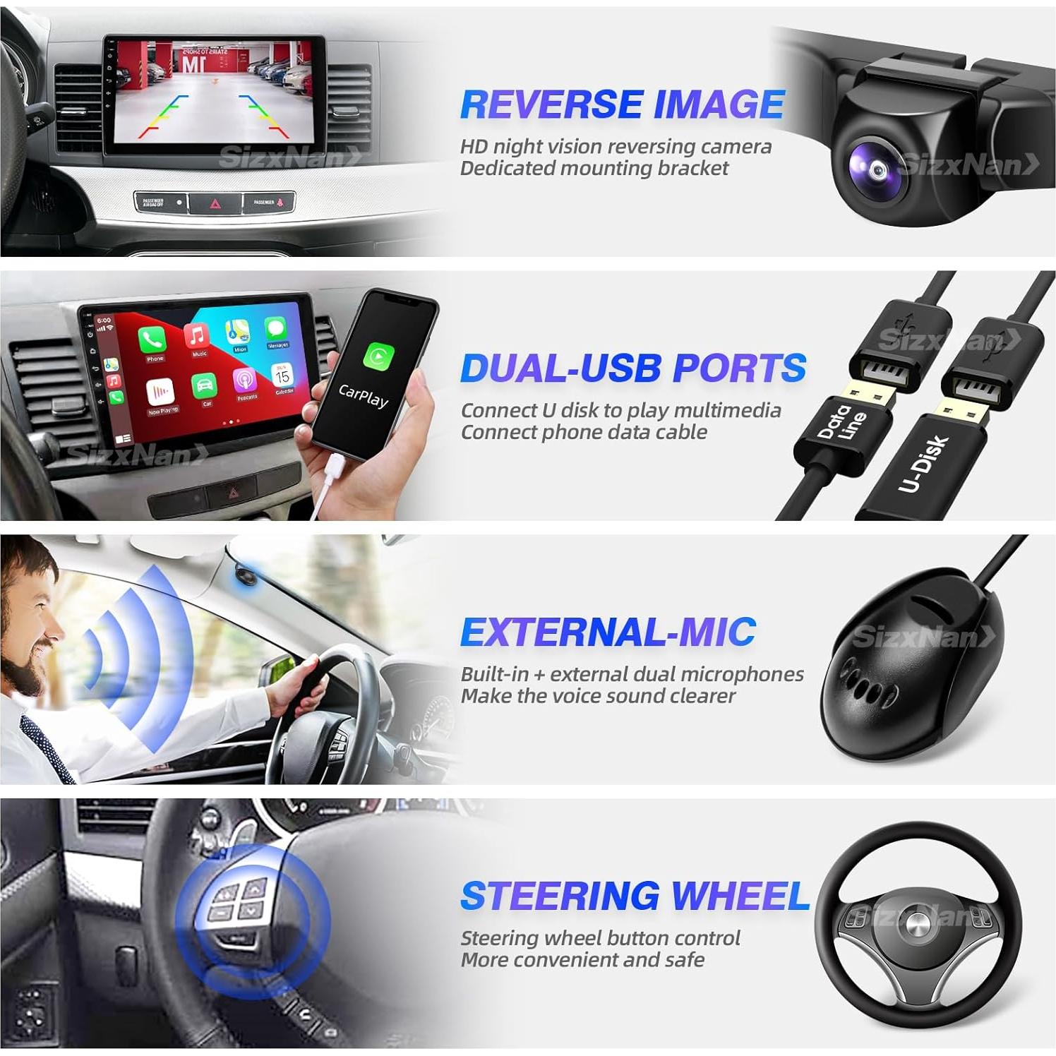 Radio Android 10" SizxNanv para Lancer 2008-2017 Bluetooth GPS