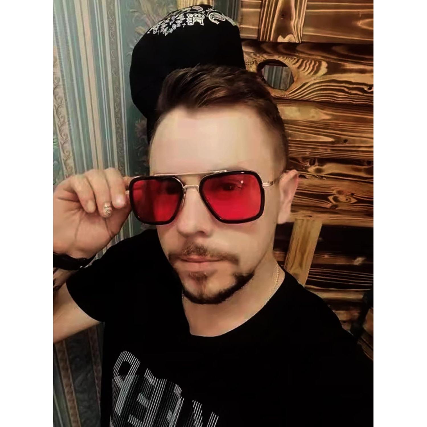 Gafas de Sol AIEYEZO Cuadradas Vintage UV 100% Oro/Rojo