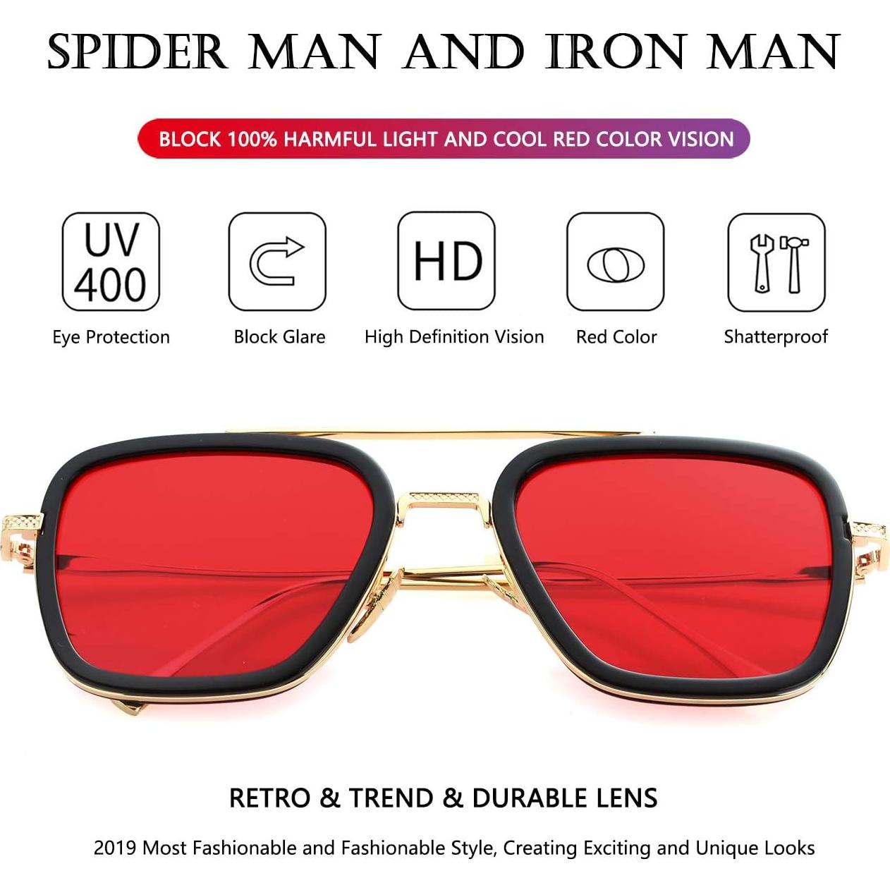 Gafas de Sol AIEYEZO Cuadradas Vintage UV 100% Oro/Rojo