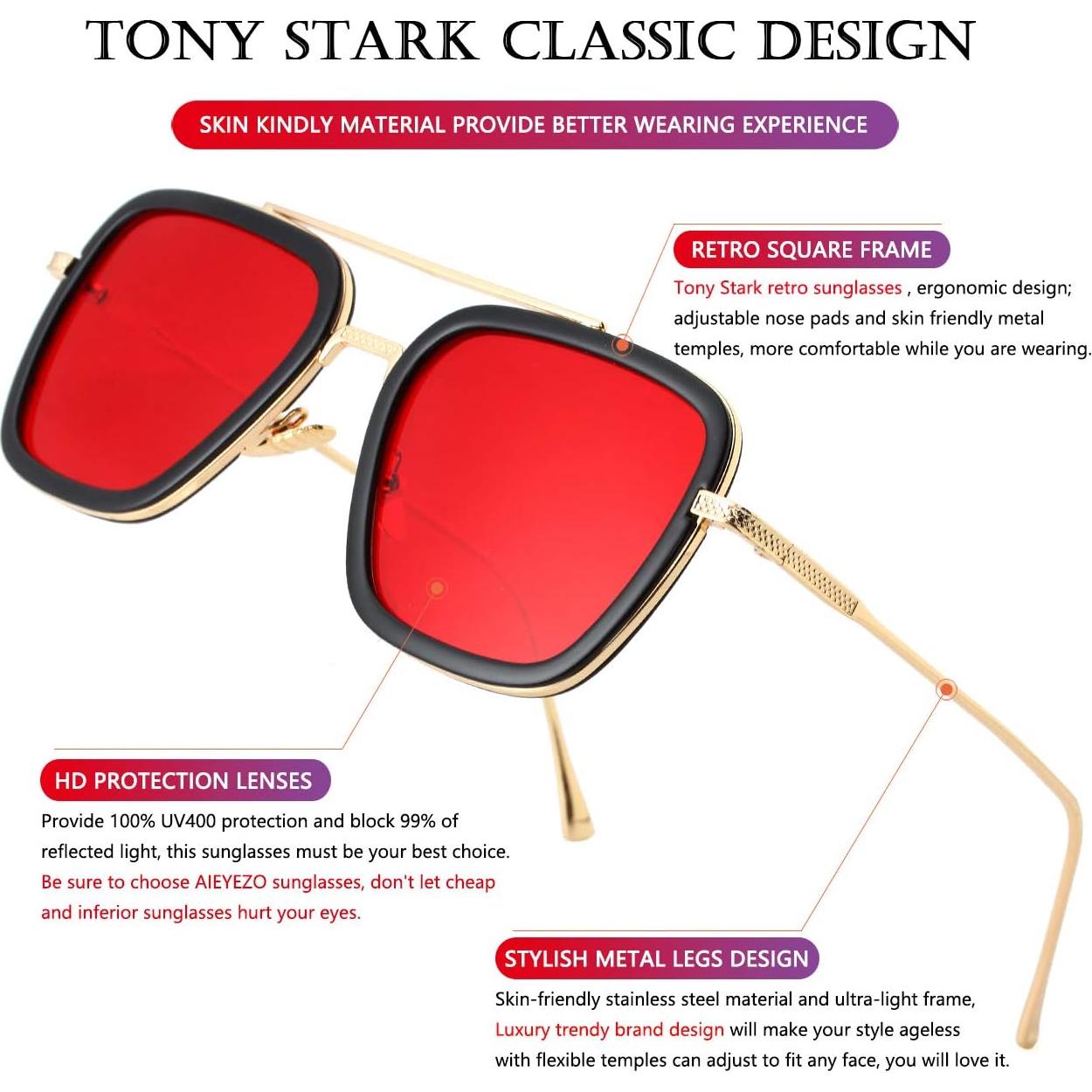 Gafas de Sol AIEYEZO Cuadradas Vintage UV 100% Oro/Rojo