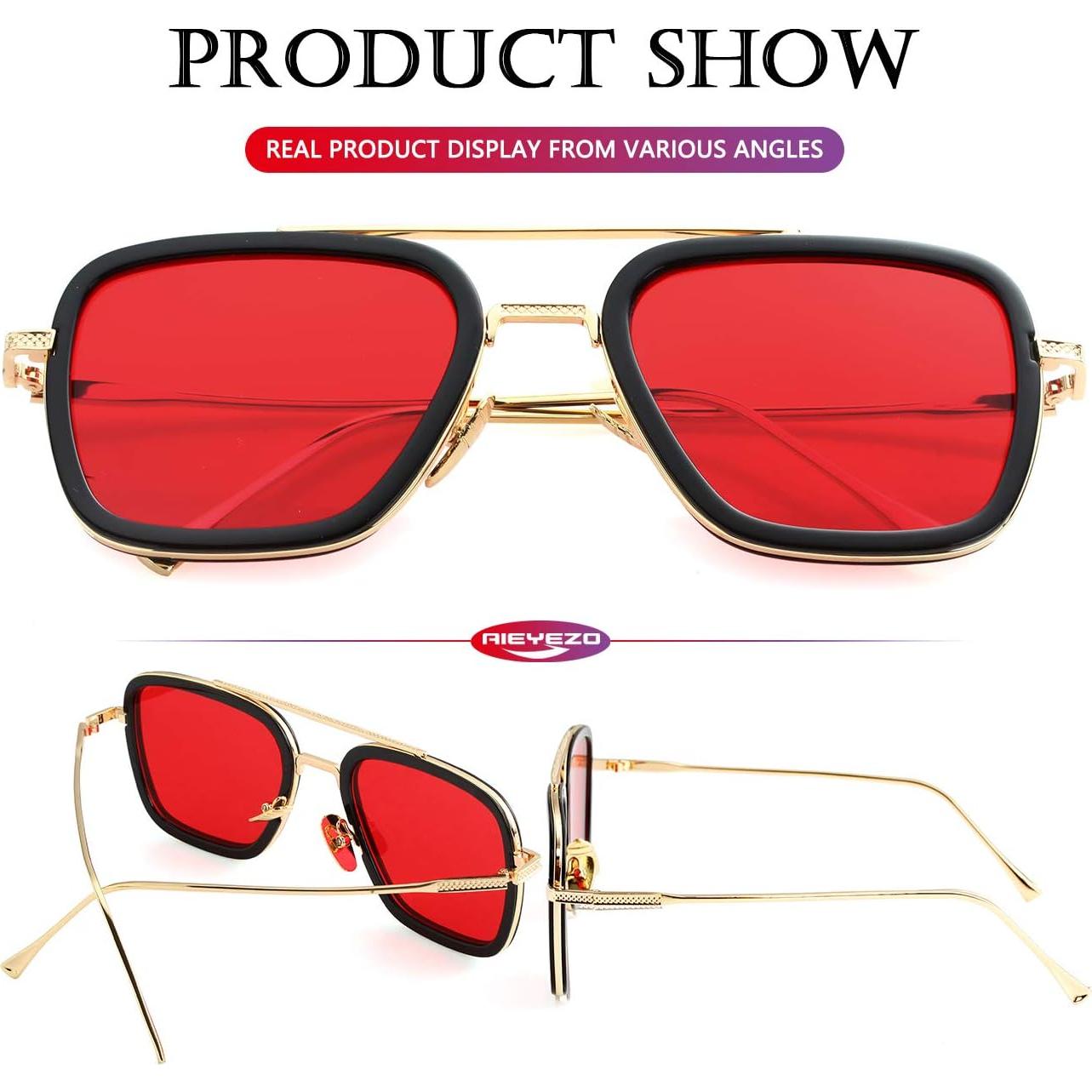 Gafas de Sol AIEYEZO Cuadradas Vintage UV 100% Oro/Rojo