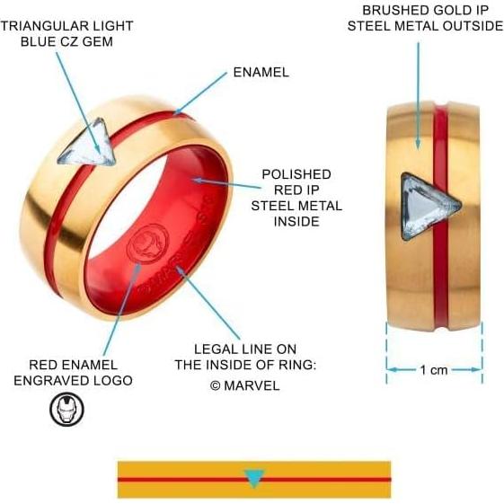 Anillo Arc Reactor CZ Iron Man - Licencia Marvel - Talla 12