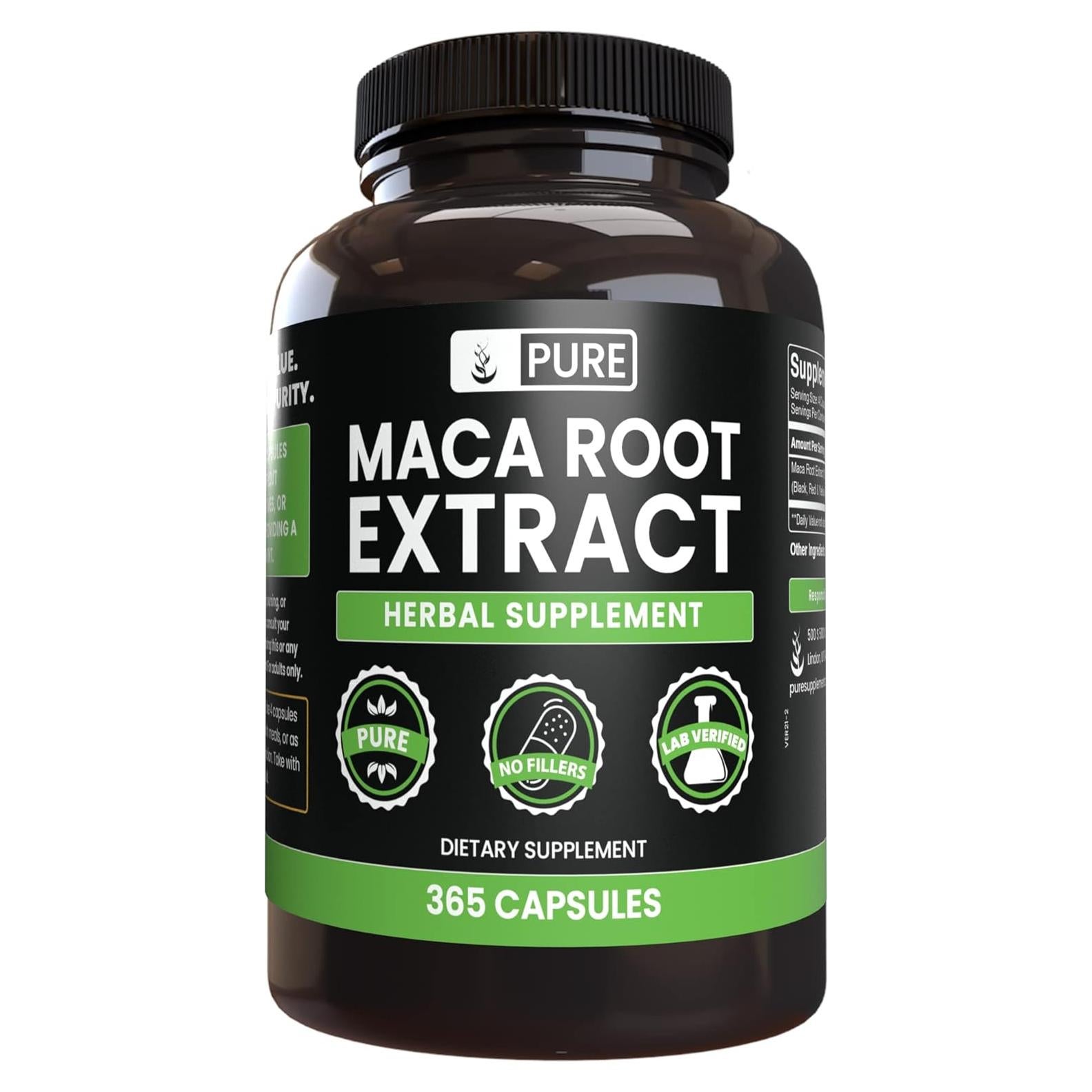 Raíz de Maca 365 Cápsulas Ingredientes Originales Puras