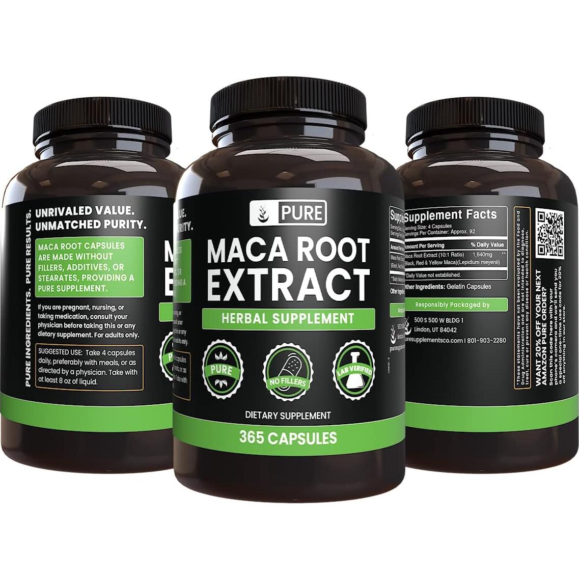 Raíz de Maca 365 Cápsulas Ingredientes Originales Puras