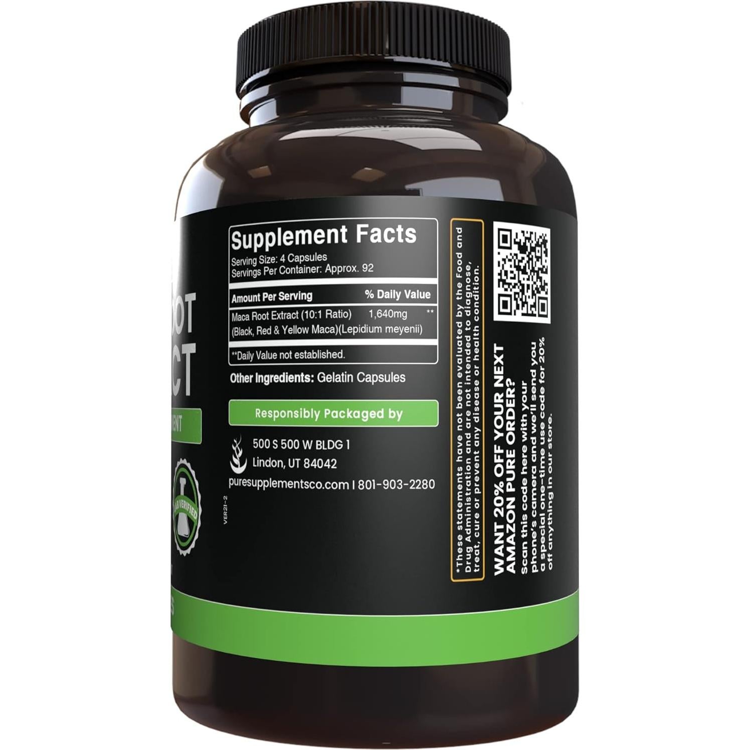 Raíz de Maca 365 Cápsulas Ingredientes Originales Puras