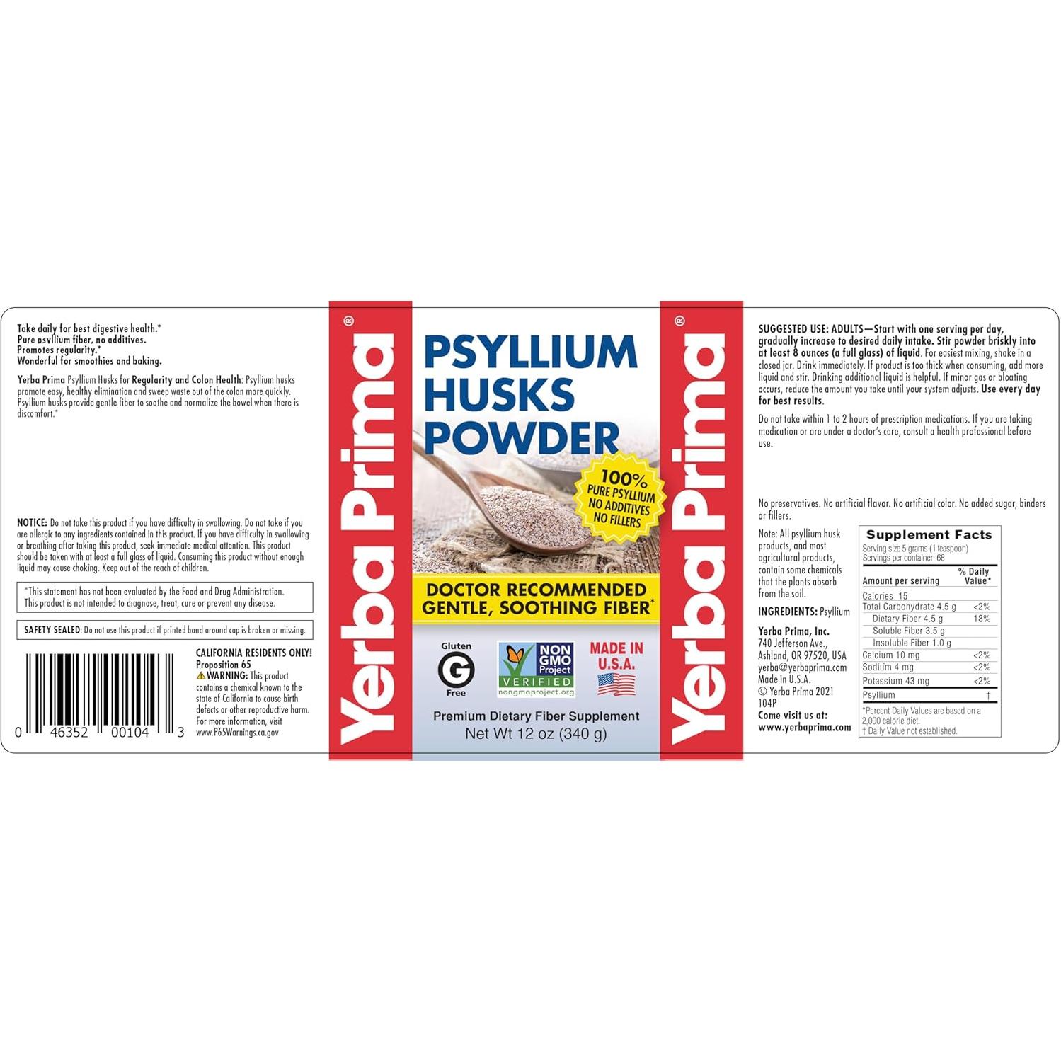 Yerba Prima Psyllium 680 g (2 x 340 g) - Suplemento de Fibra Natural