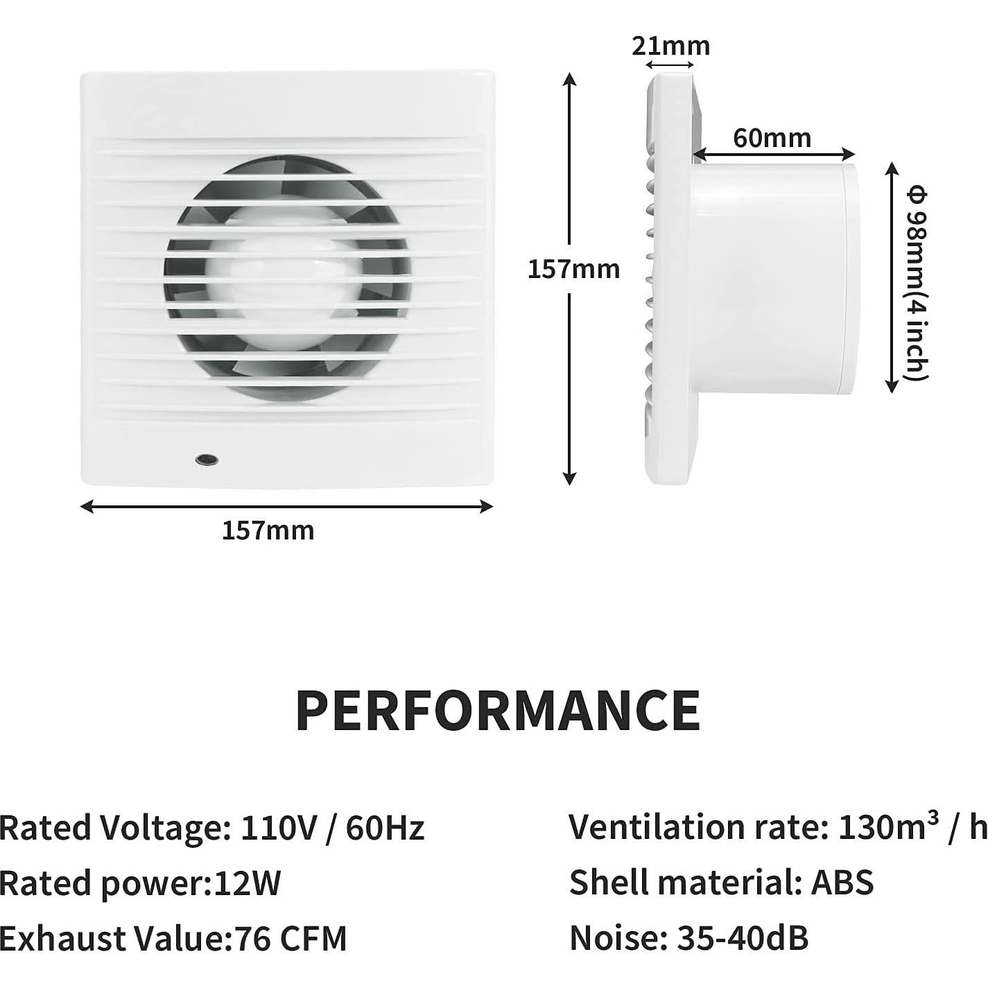 Ventilador de Escape HUGOOME FR-9EK 12W 130m³/h 4"
