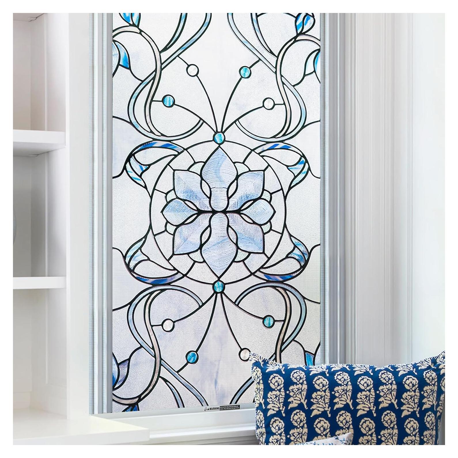 Película de Ventana Privacidad OHTMERU 42.9x100.2cm Flor Azul