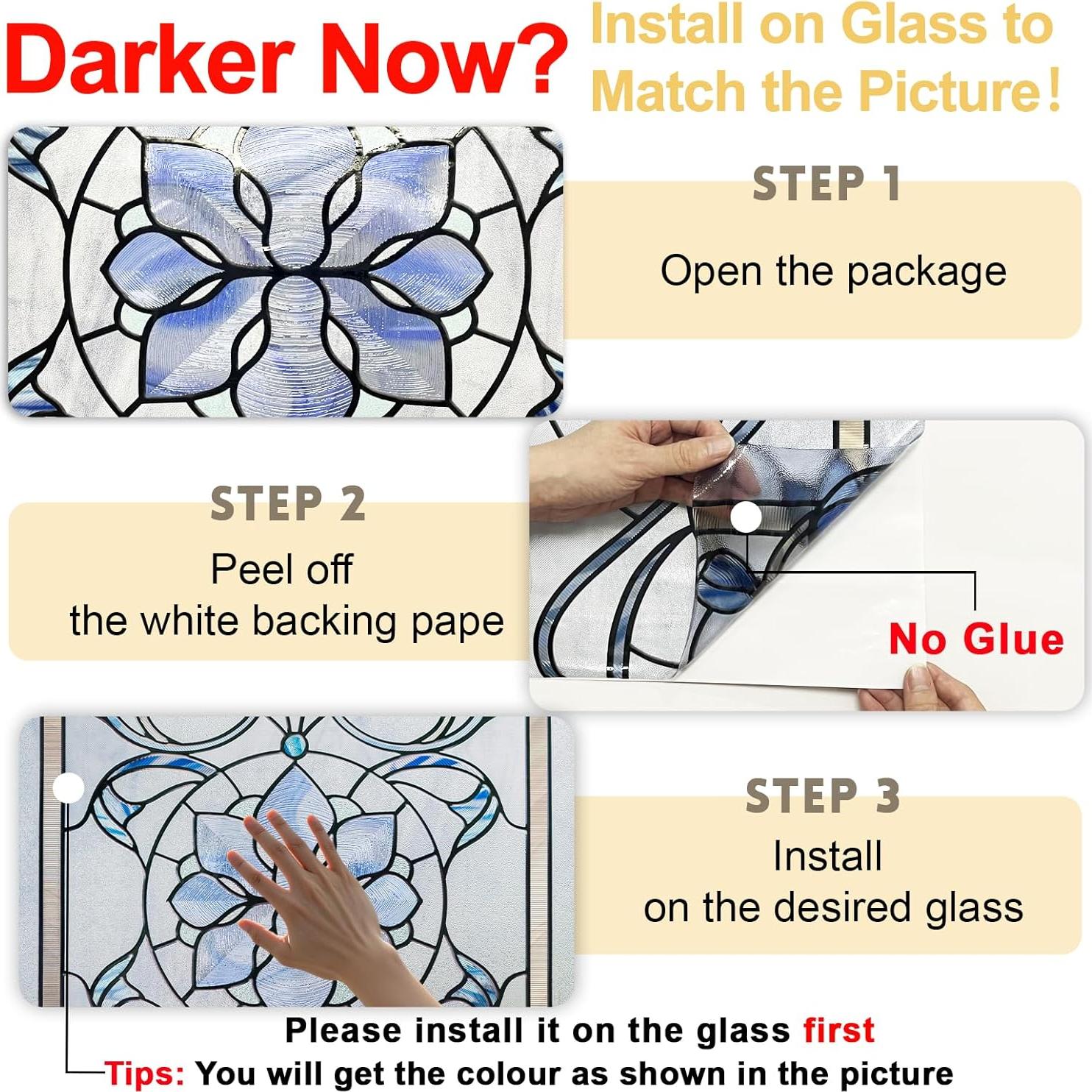 Película de Ventana Privacidad OHTMERU 42.9x100.2cm Flor Azul