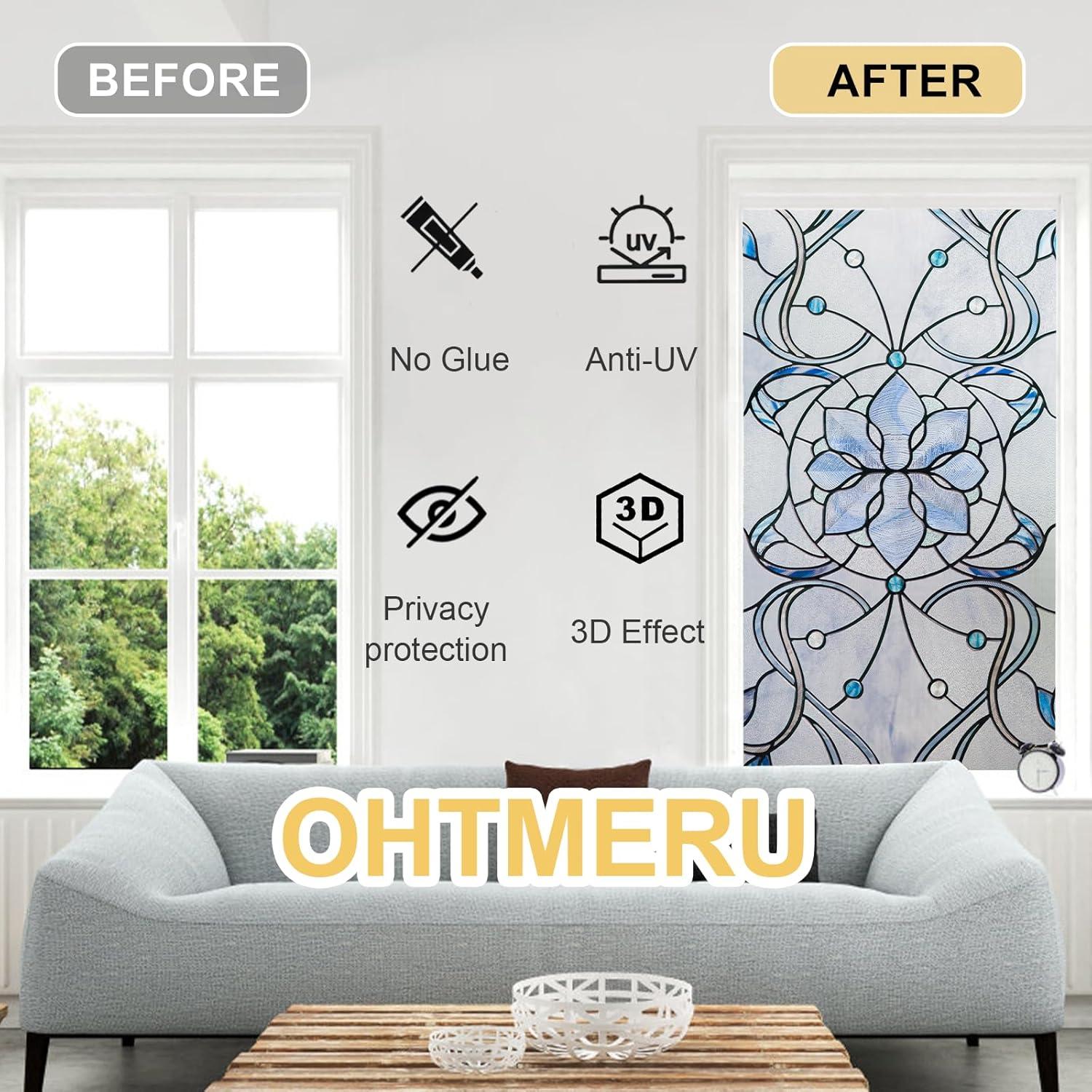 Película de Ventana Privacidad OHTMERU 42.9x100.2cm Flor Azul