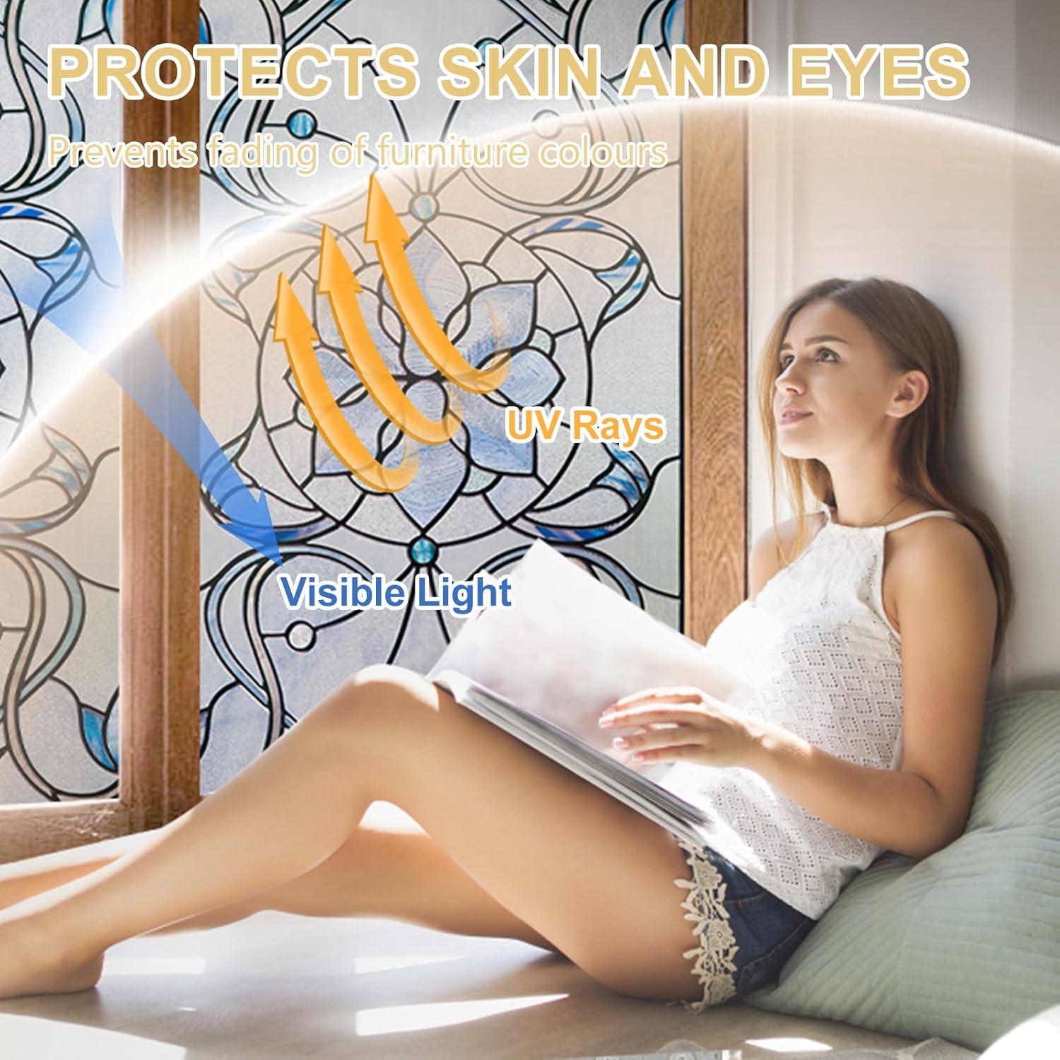 Película de Ventana Privacidad OHTMERU 42.9x100.2cm Flor Azul