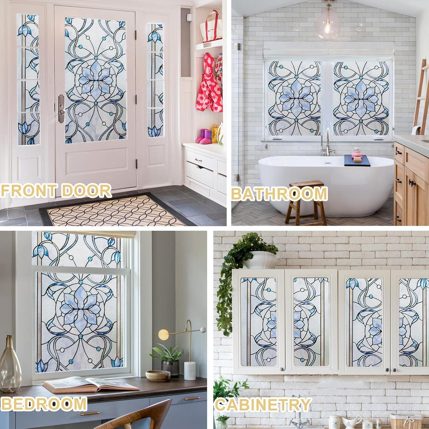 Película de Ventana Privacidad OHTMERU 42.9x100.2cm Flor Azul