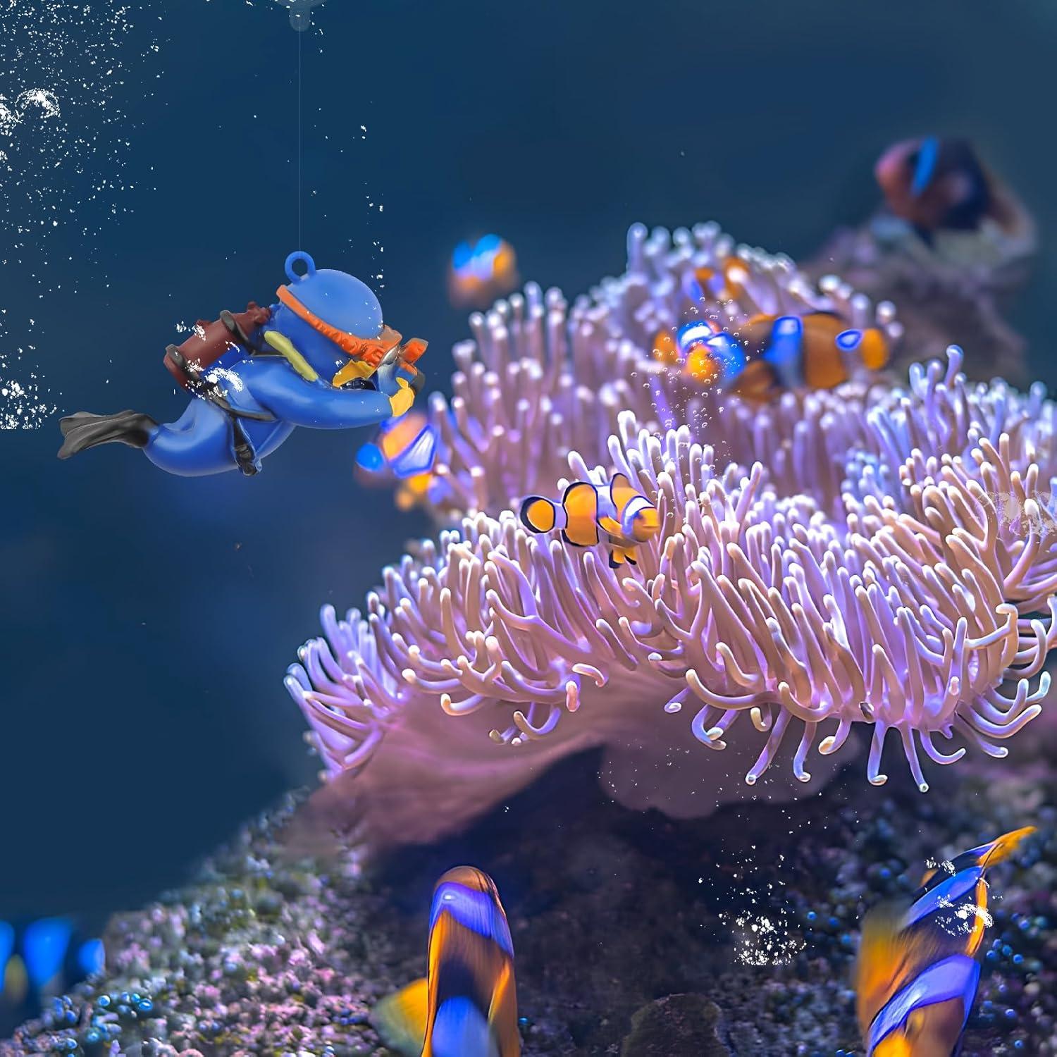 Decoración de Acuario Buceador Onesimcr Azul Divertido