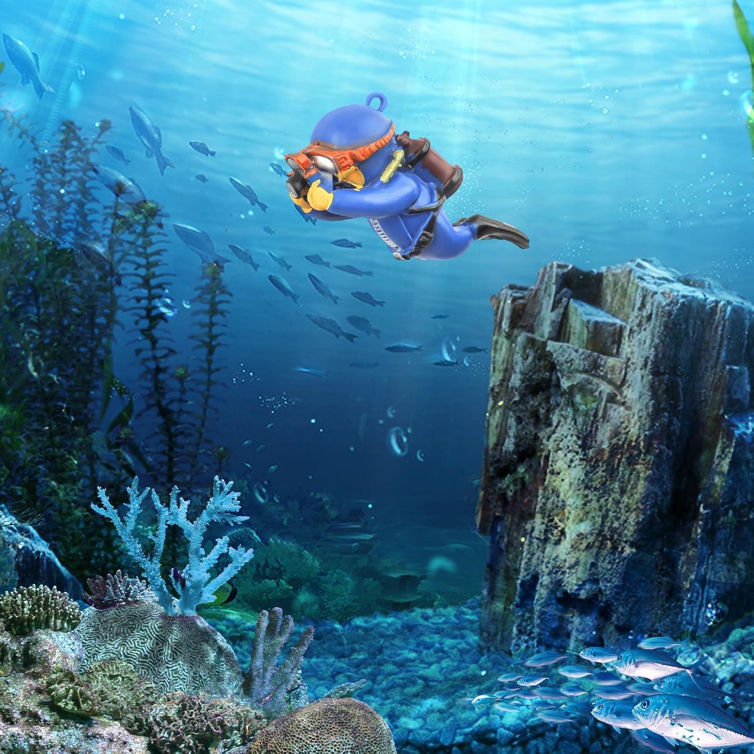 Decoración de Acuario Buceador Onesimcr Azul Divertido