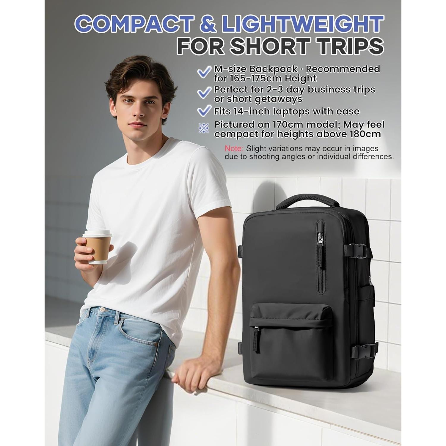 Mochila de Viaje VECAVE para Laptop 14" Impermeable Negra