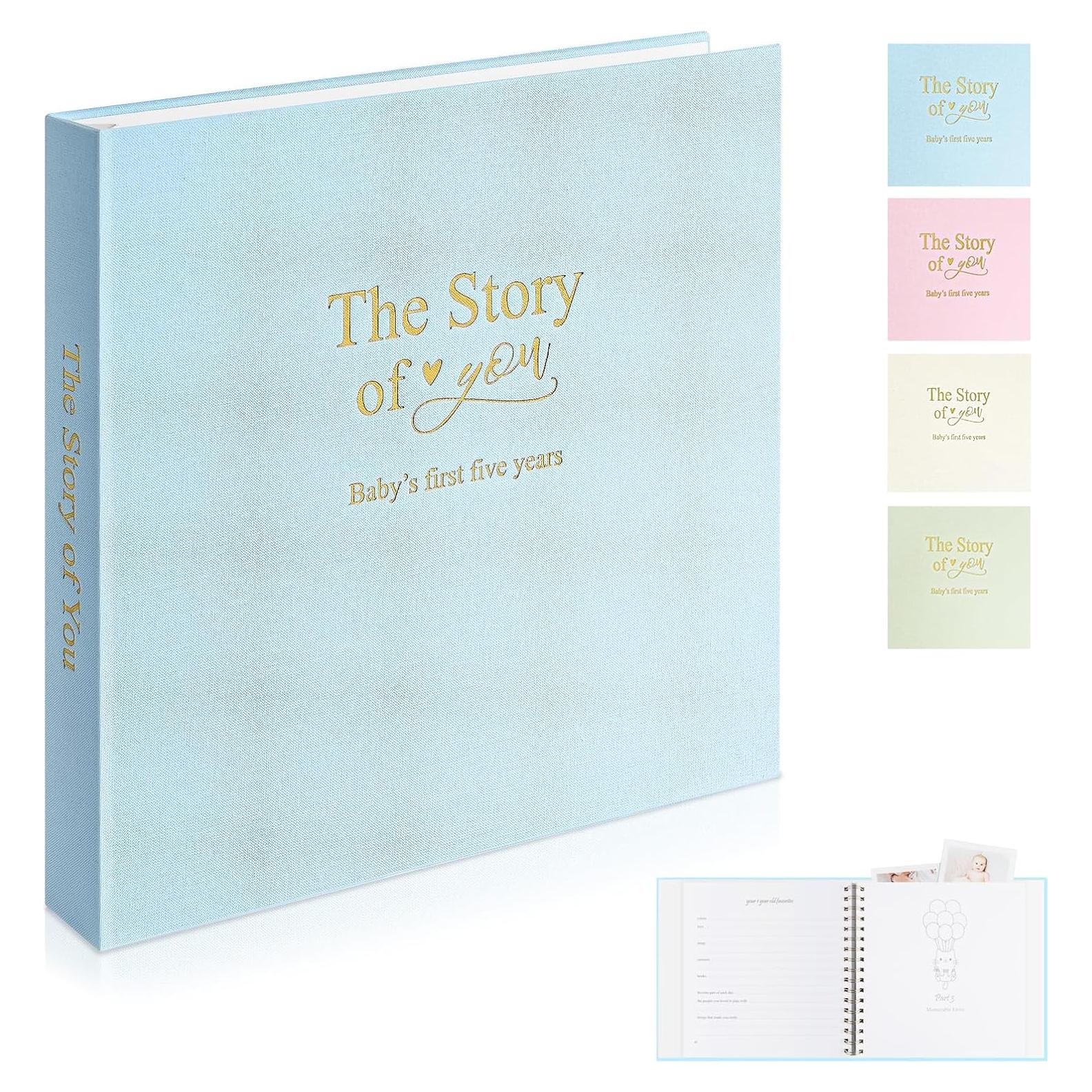 Libro de Recuerdos de Bebé 1DOT2 Azul Bebé Cubierta de Lino