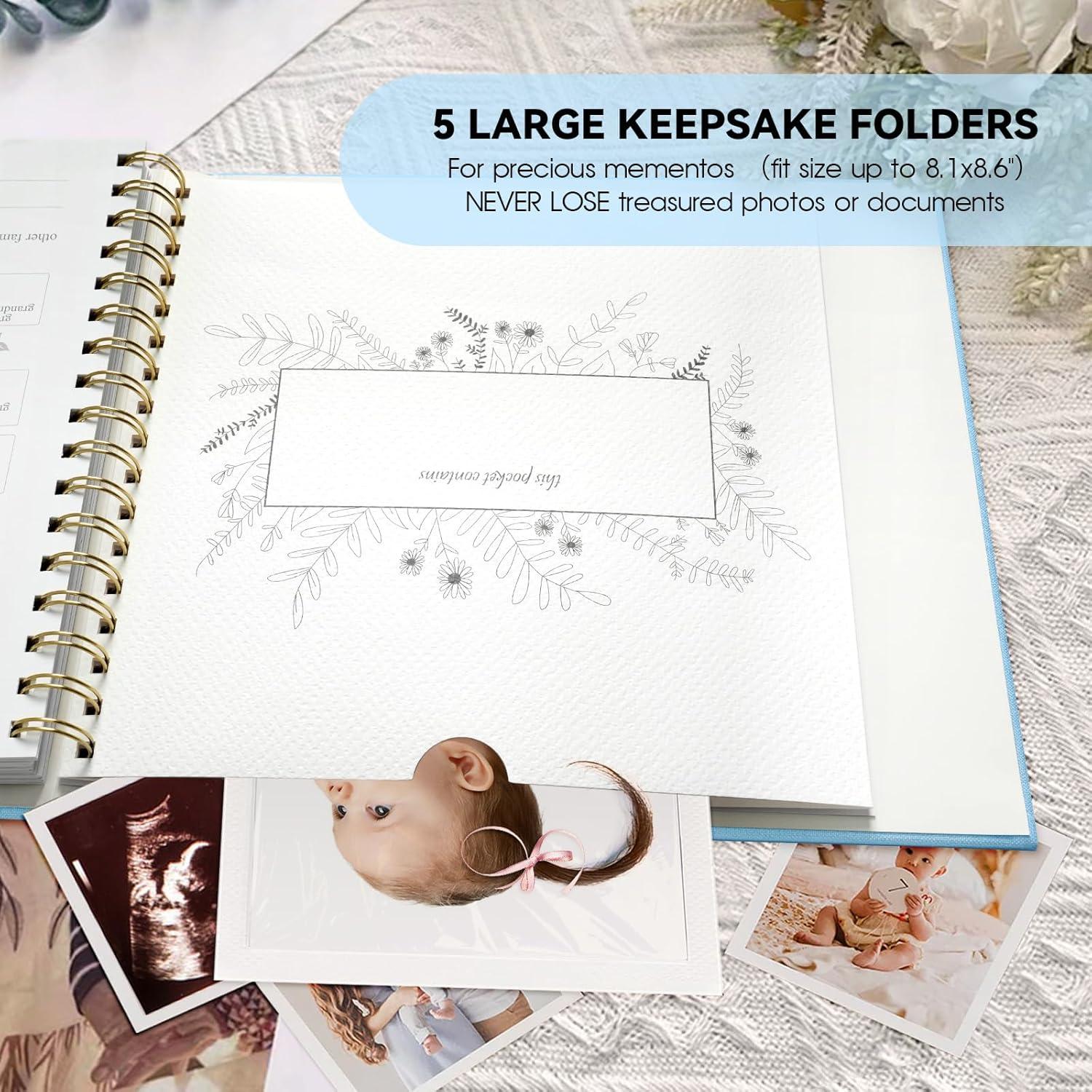 Libro de Recuerdos de Bebé 1DOT2 Azul Bebé Cubierta de Lino