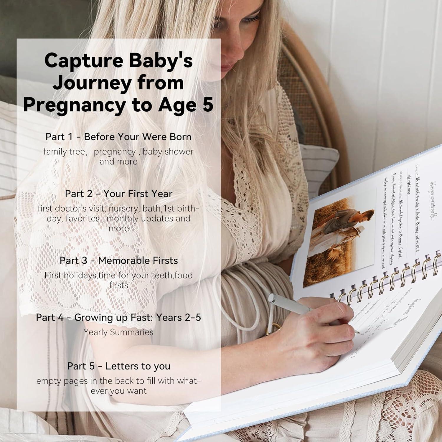 Libro de Recuerdos de Bebé 1DOT2 Azul Bebé Cubierta de Lino