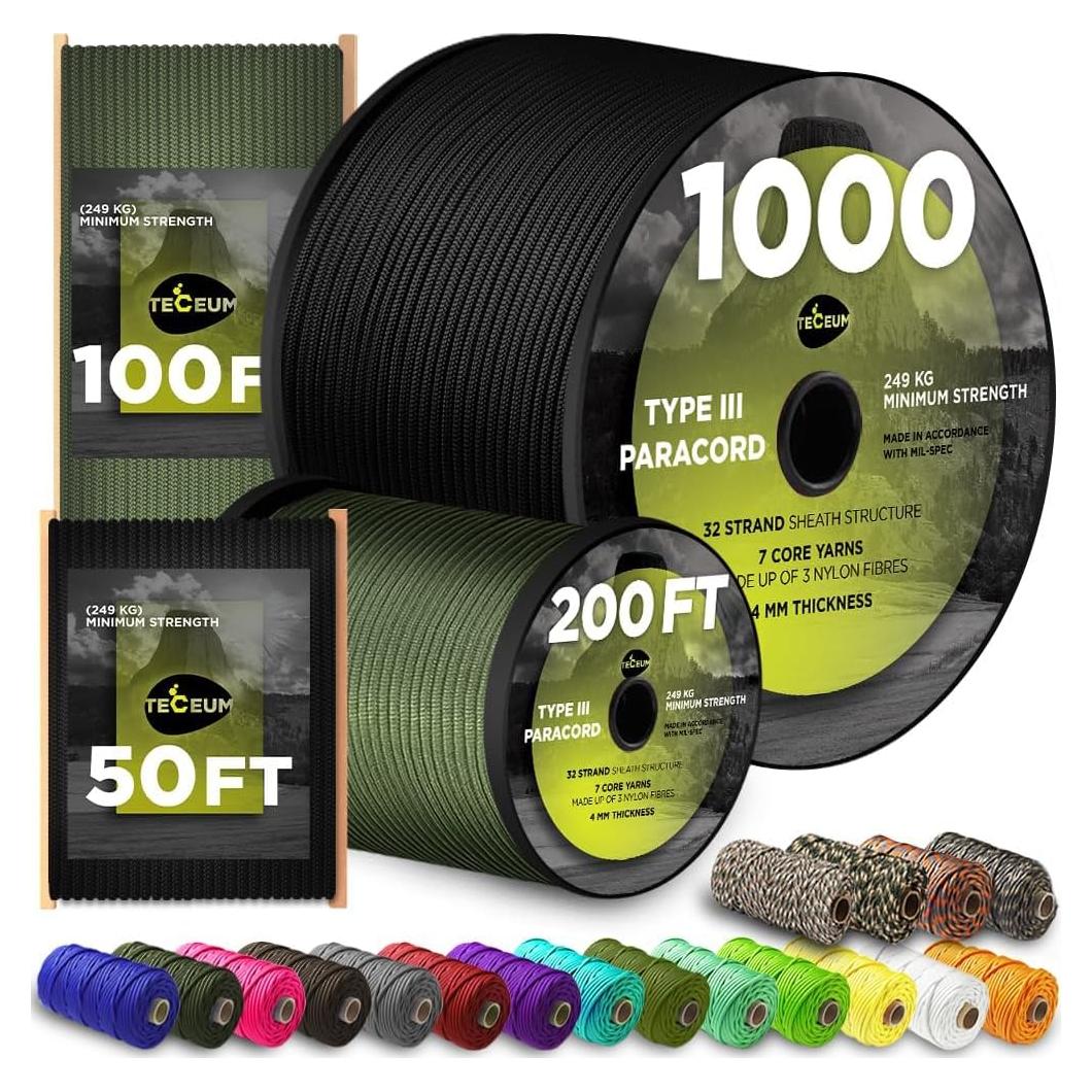 Cuerda Paracord TECEUM 550 - 50 pies Albaricoque Nylon