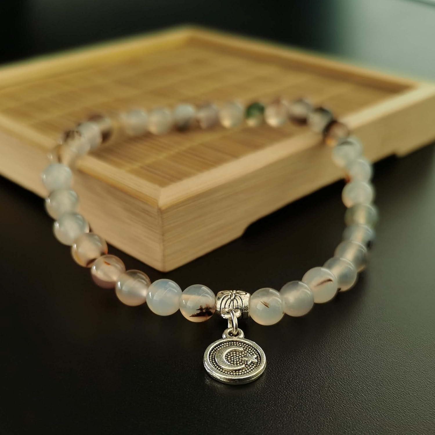 Pulsera de cuentas de oración 33 cuentas ágata blanca mujer