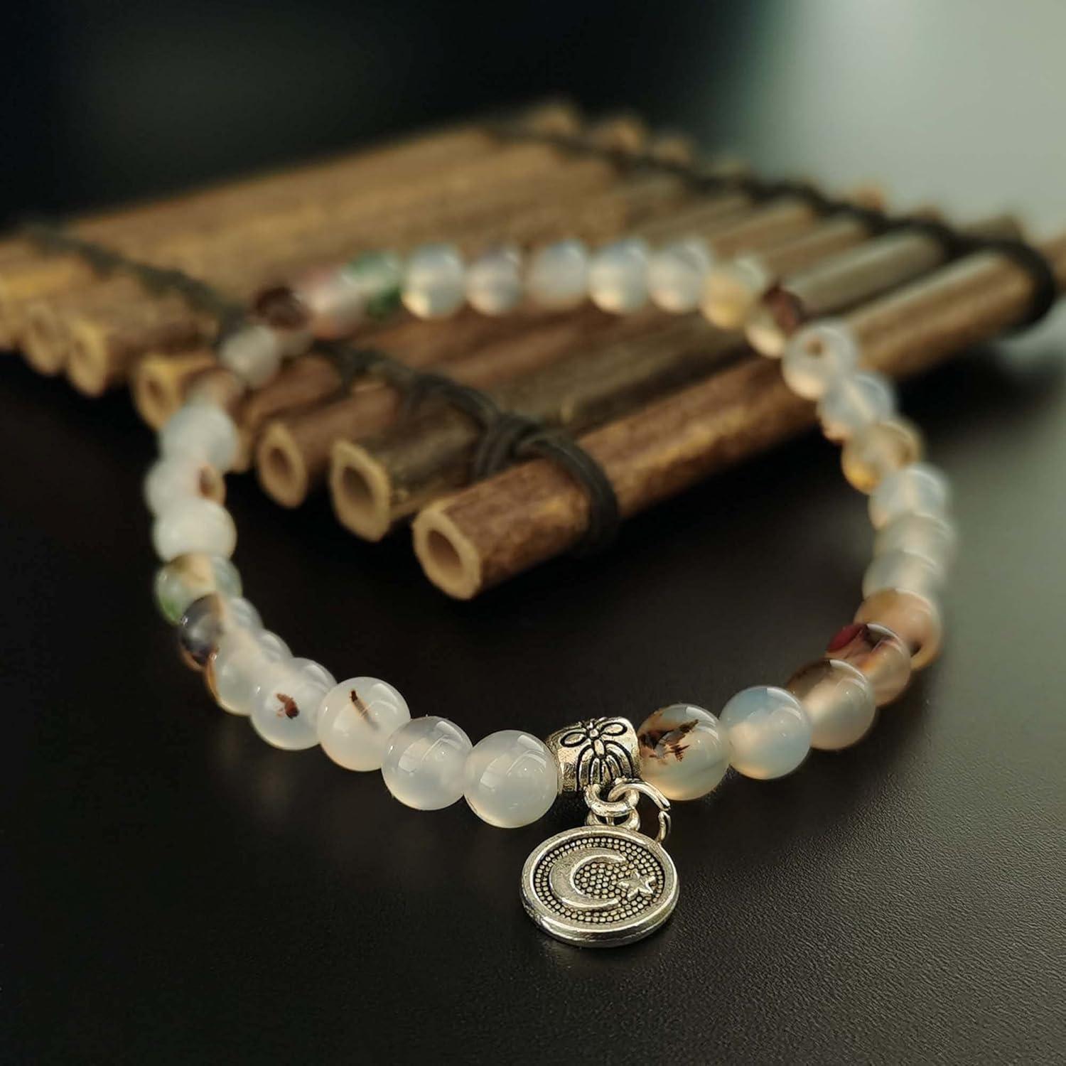 Pulsera de cuentas de oración 33 cuentas ágata blanca mujer