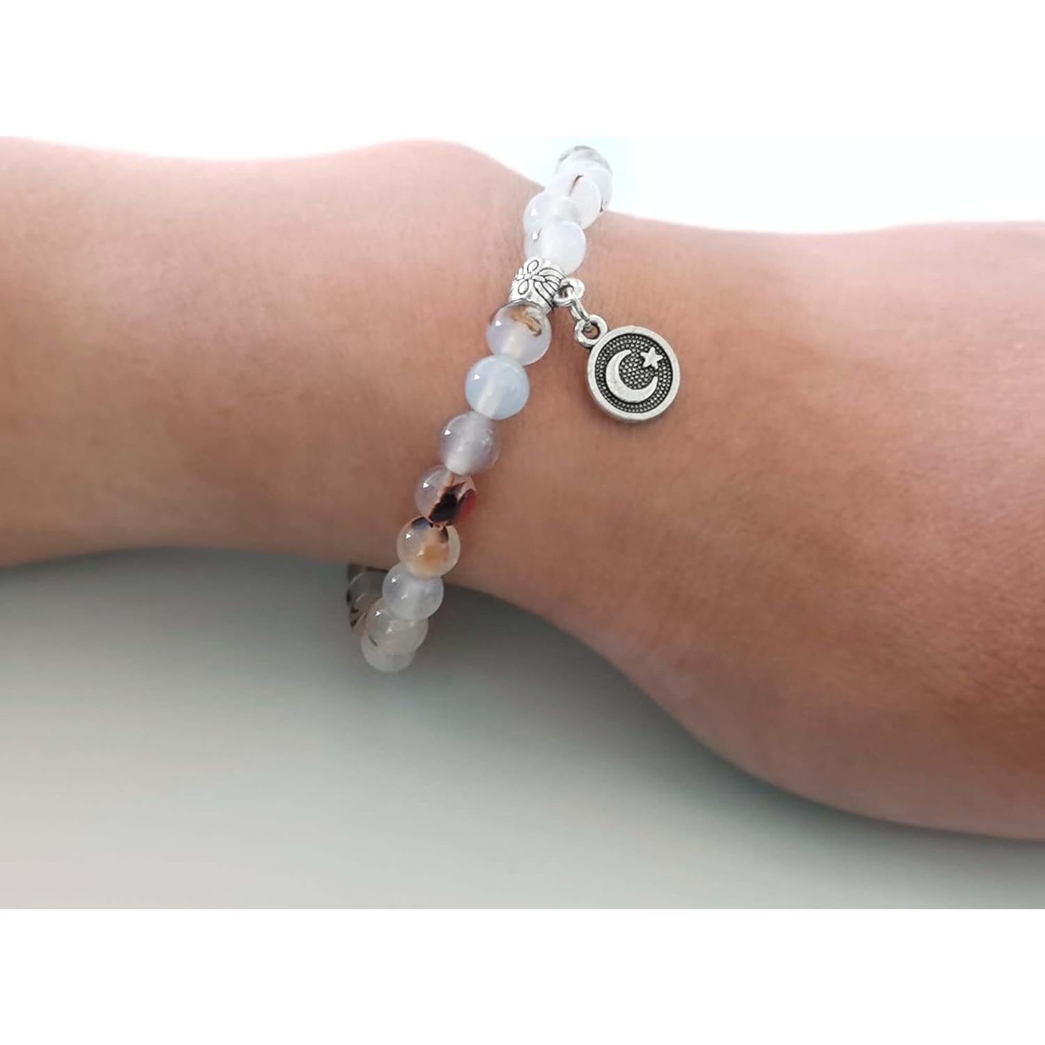 Pulsera de cuentas de oración 33 cuentas ágata blanca mujer
