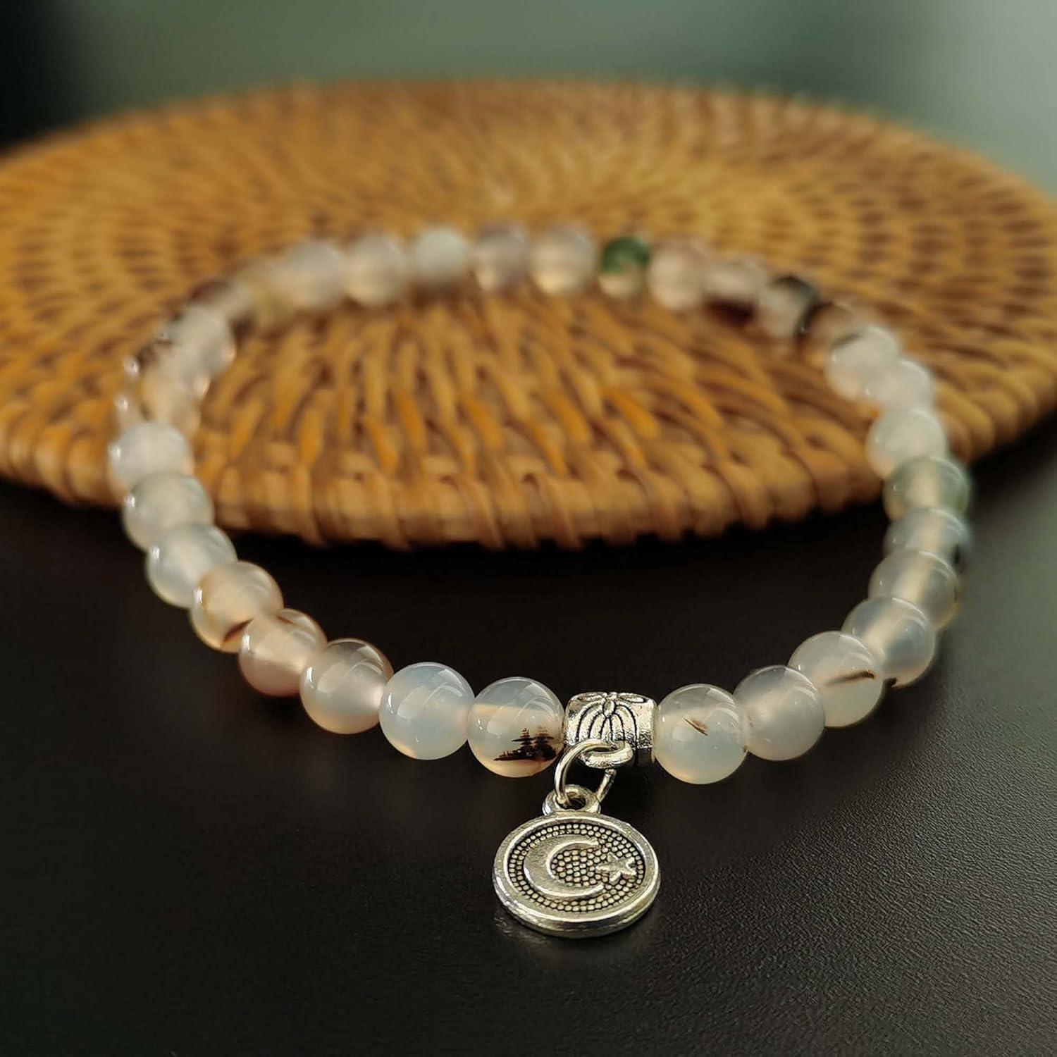 Pulsera de cuentas de oración 33 cuentas ágata blanca mujer