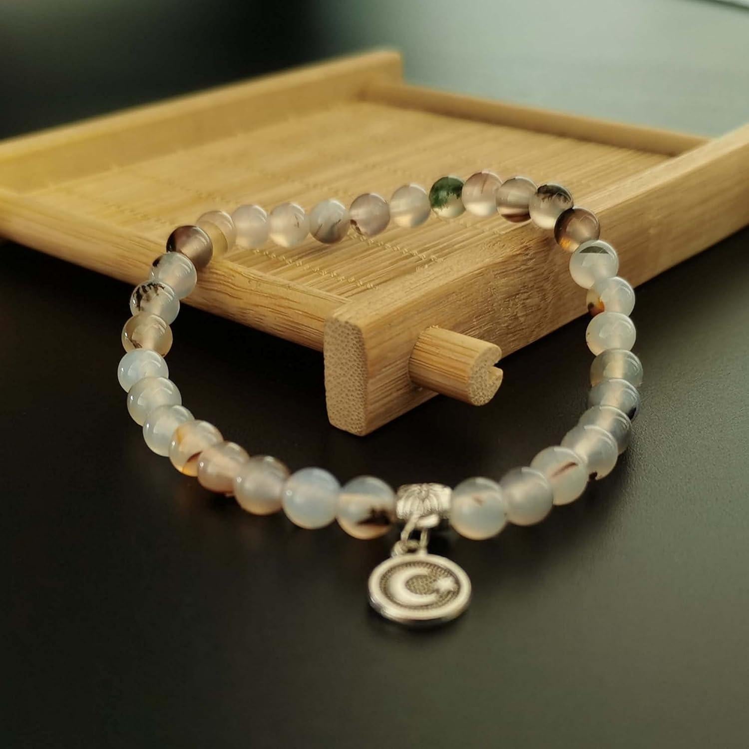 Pulsera de cuentas de oración 33 cuentas ágata blanca mujer