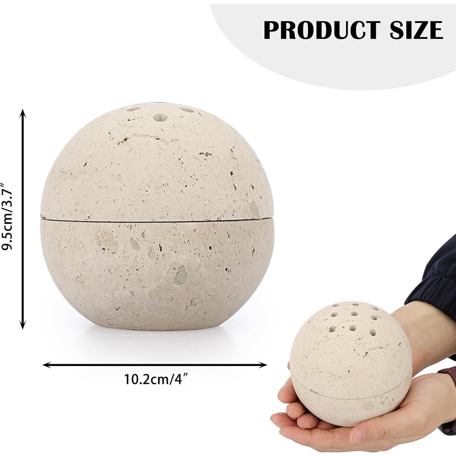 ELLDOO Natural Travertine Incense Cone Holder, Home Decor Handmade Ball Shape Incense Burner for Yoga Meditation SPA Reading, Beige