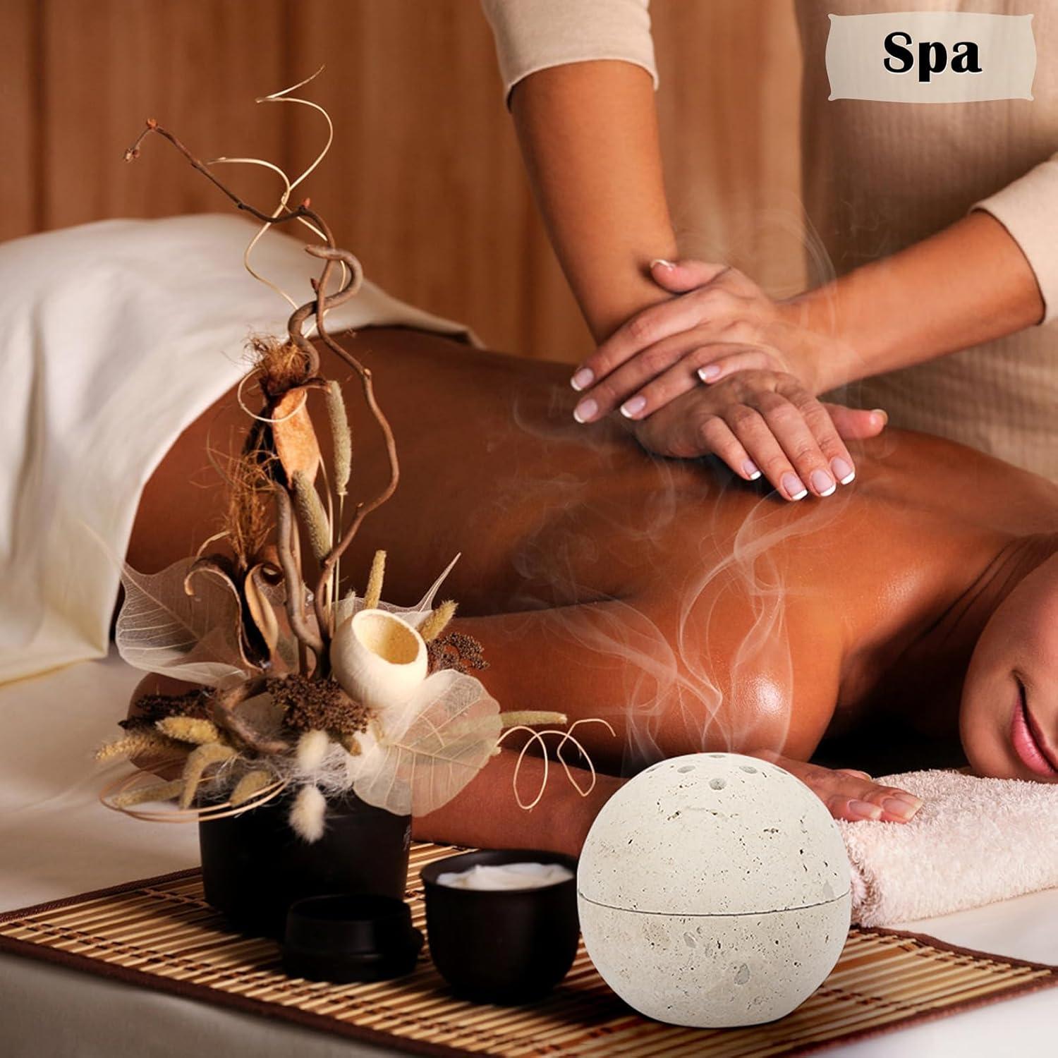 ELLDOO Natural Travertine Incense Cone Holder, Home Decor Handmade Ball Shape Incense Burner for Yoga Meditation SPA Reading, Beige