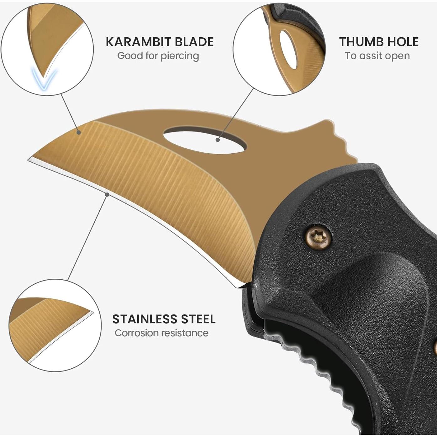 Cuchillo de Bolsillo Plegable FUNBRO Oro 10 cm Acero Inoxidable