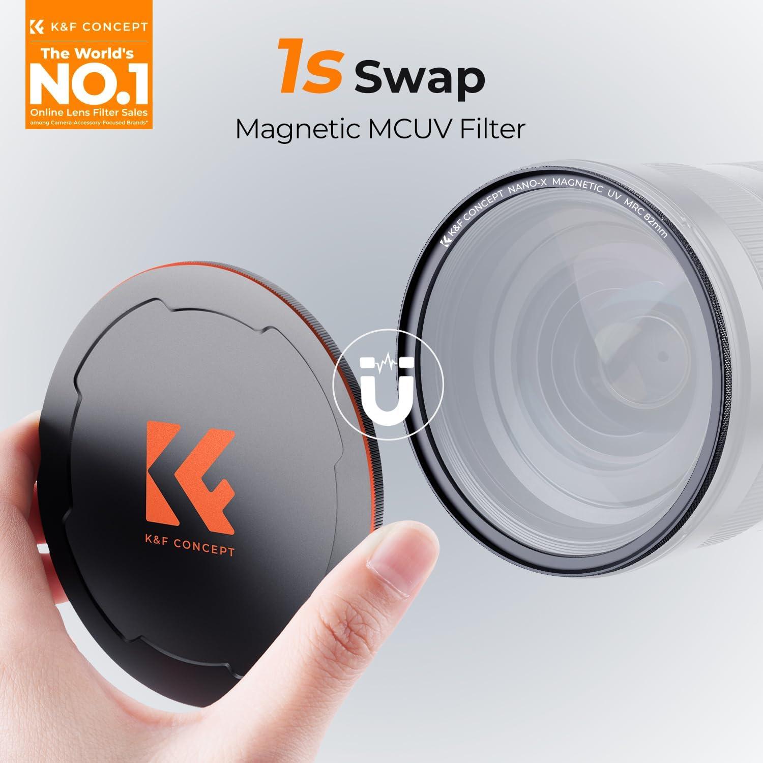 K&F CONCEPT 49mm Magnetic MC UV Lens Protection Filter + Lens Filter Cap with 28 Multi-Layer Coatings Waterproof/Scratch Resistant Ultra-Slim UV Filter for Camera Lens (Nano-X Series)